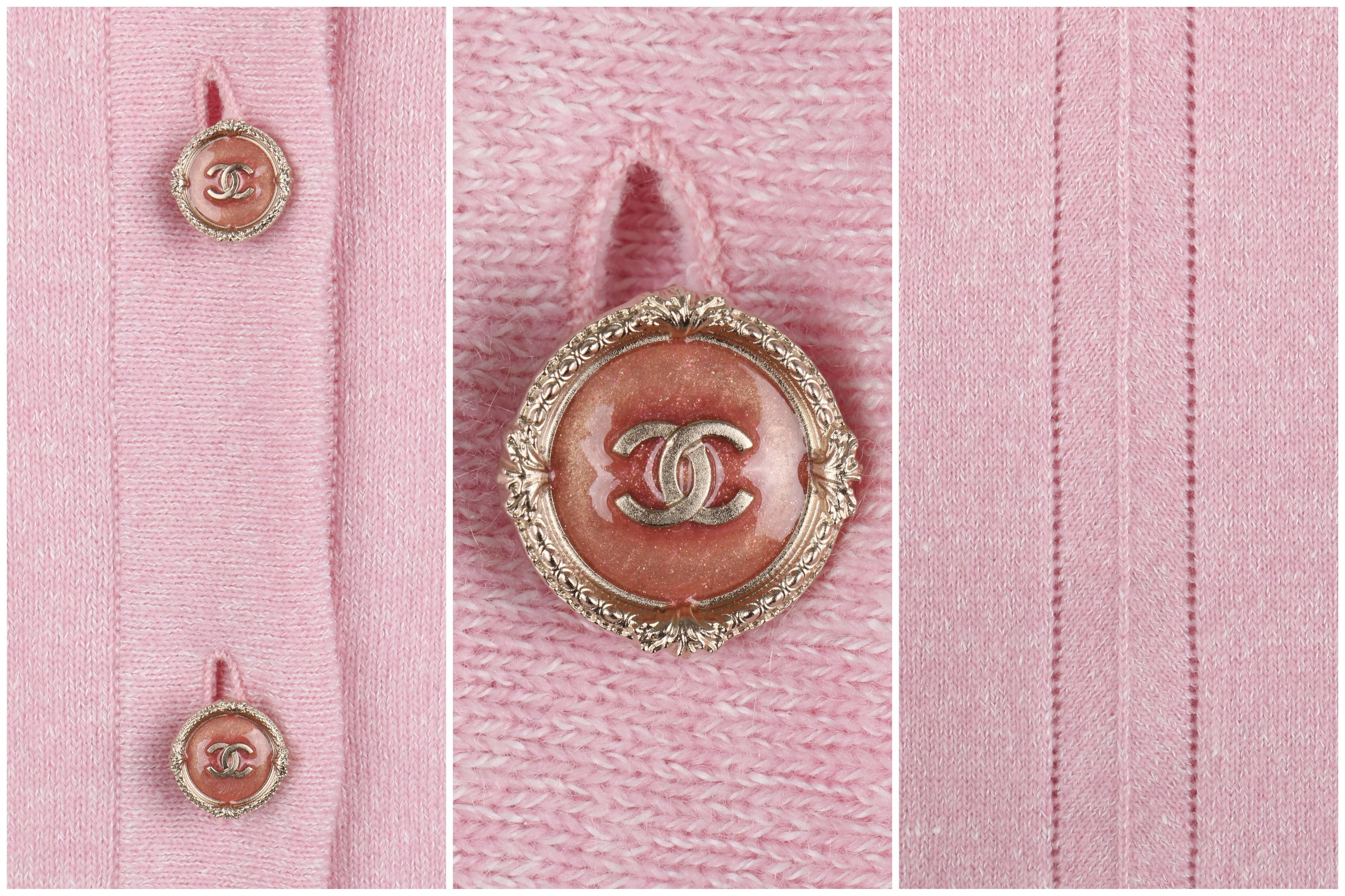CHANEL Resort 2013 Light Pink Cashmere Linen 3/4 Sleeve Knit Cardigan Sweater 1