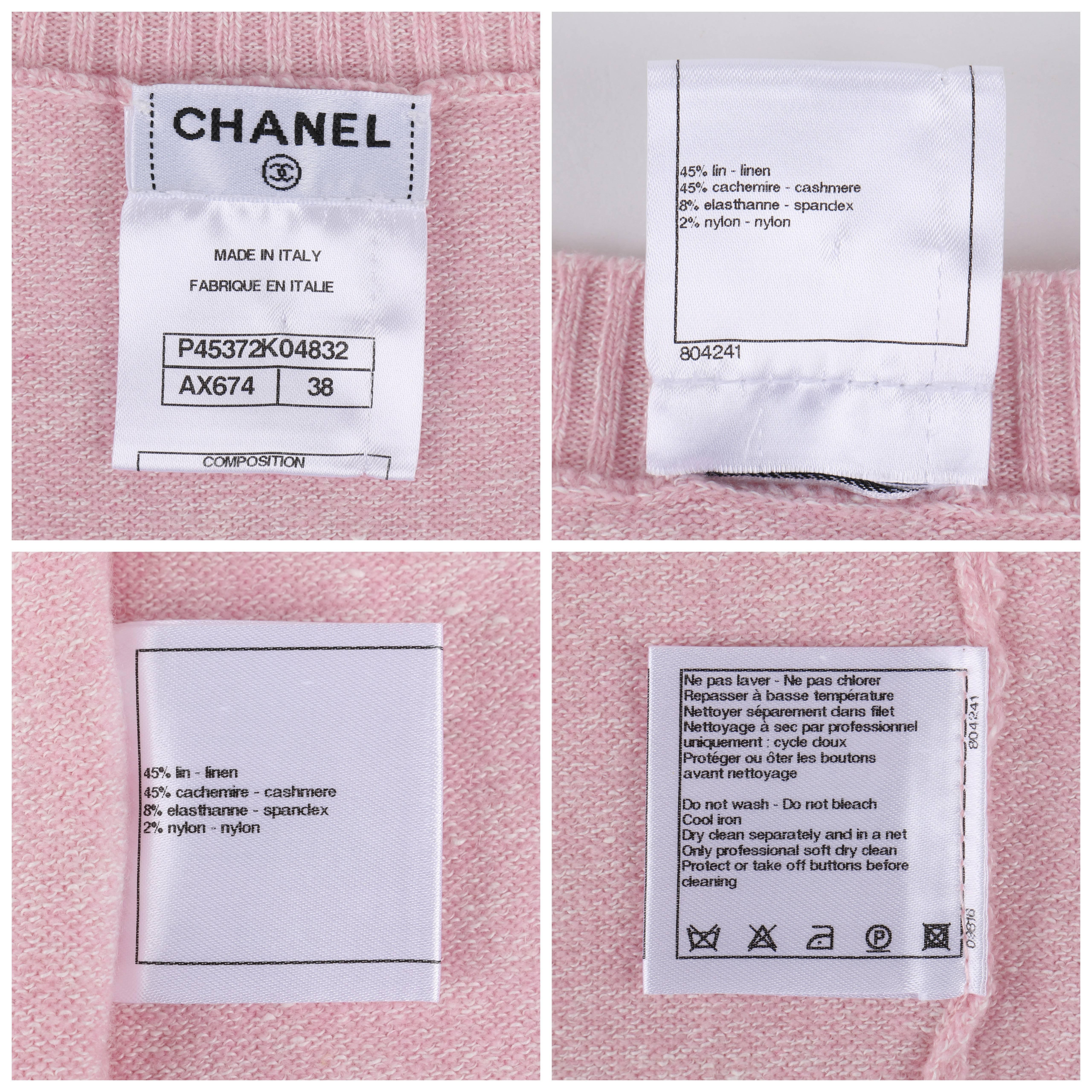 Women's CHANEL Resort 2013 Light Pink Cashmere Linen 3/4 Sleeve Knit Cardigan Sweater