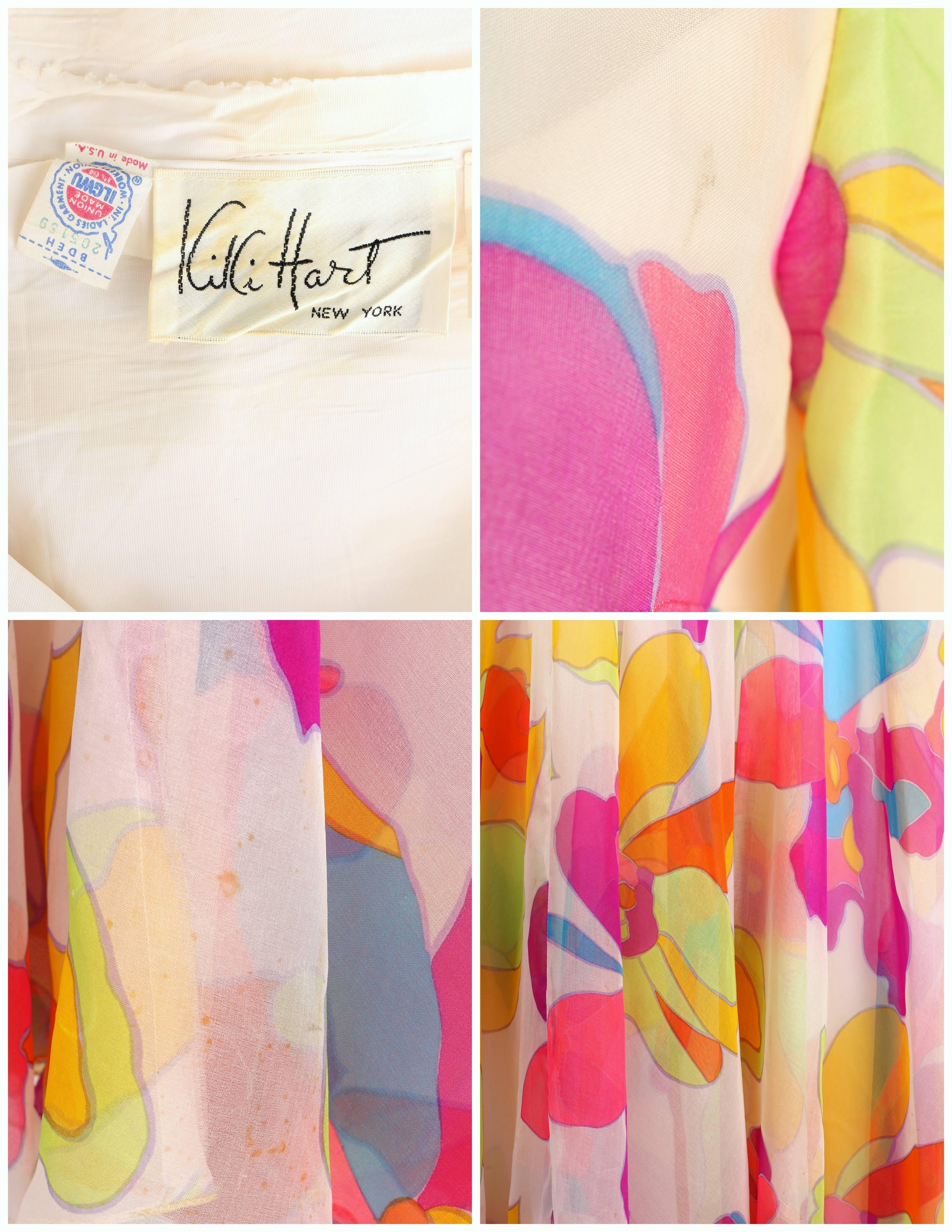 KIKI HART c.1970's White Multicolor Psychedelic Floral Print Chiffon Maxi Dress  5