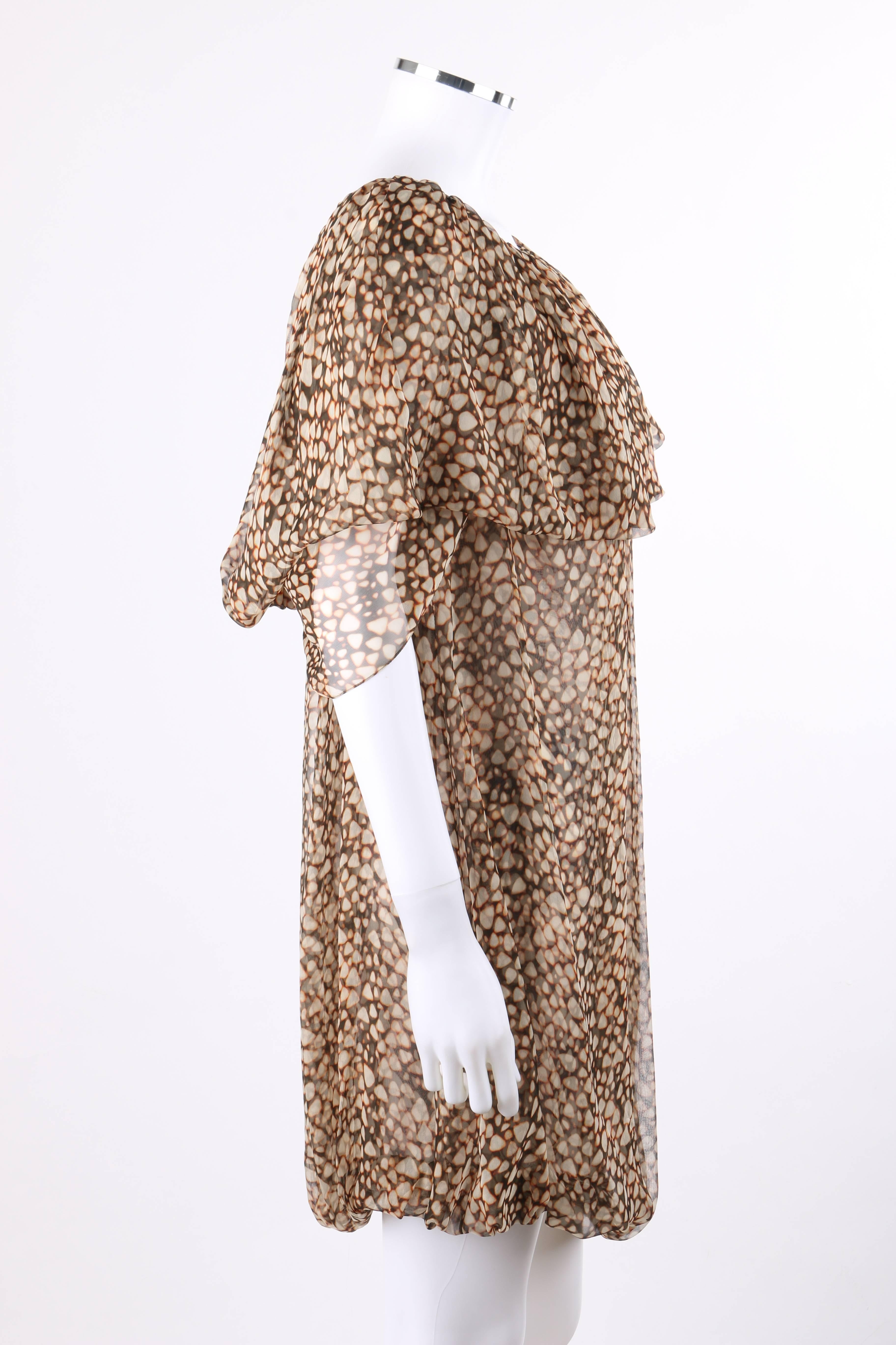 Brown YVES SAINT LAURENT Resort 2010 YSL Abstract Print Silk Chiffon Tunic Top Dress