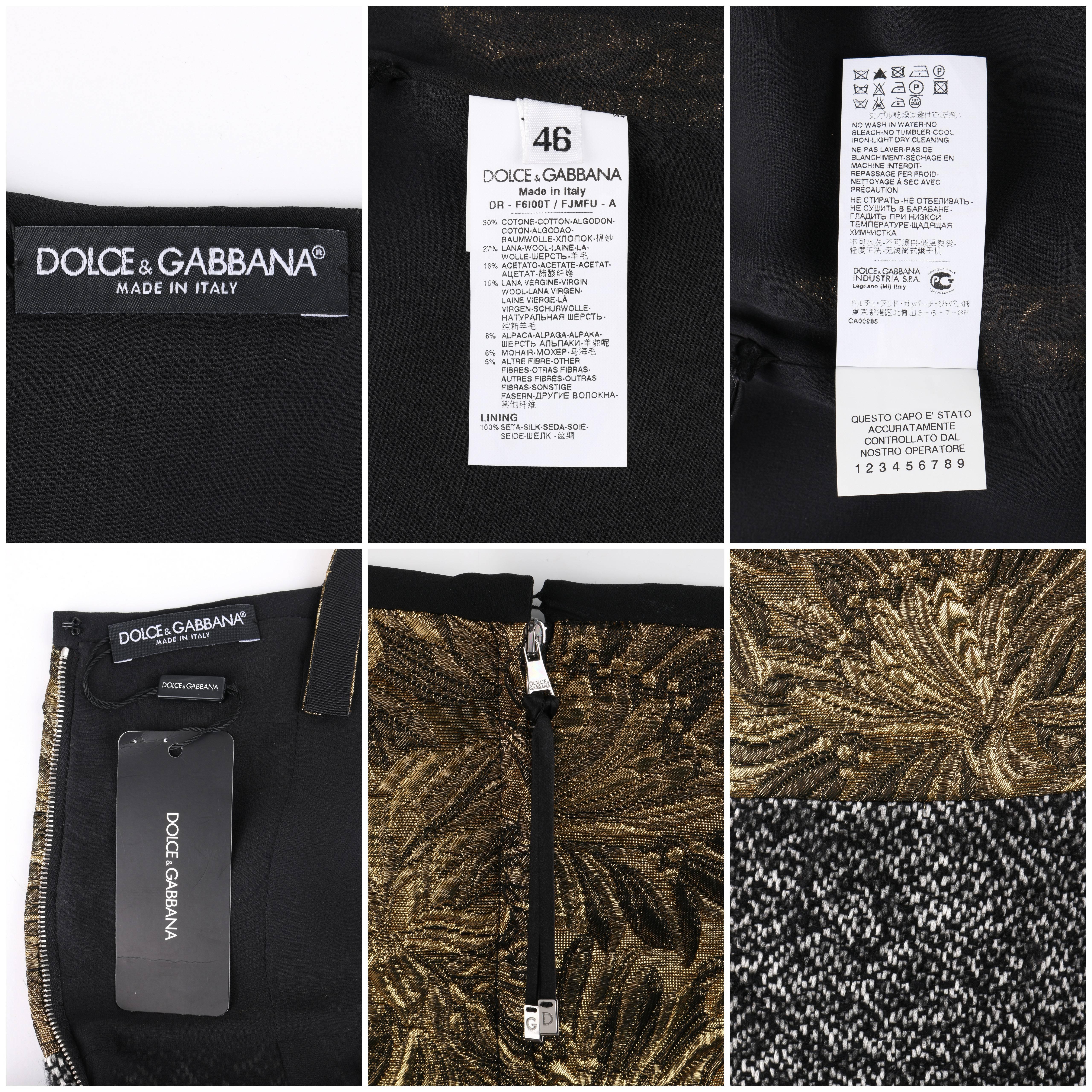 DOLCE & GABBANA A/W 2013 Gold Floral Jacquard & Black White Tweed Cocktail Dress 2