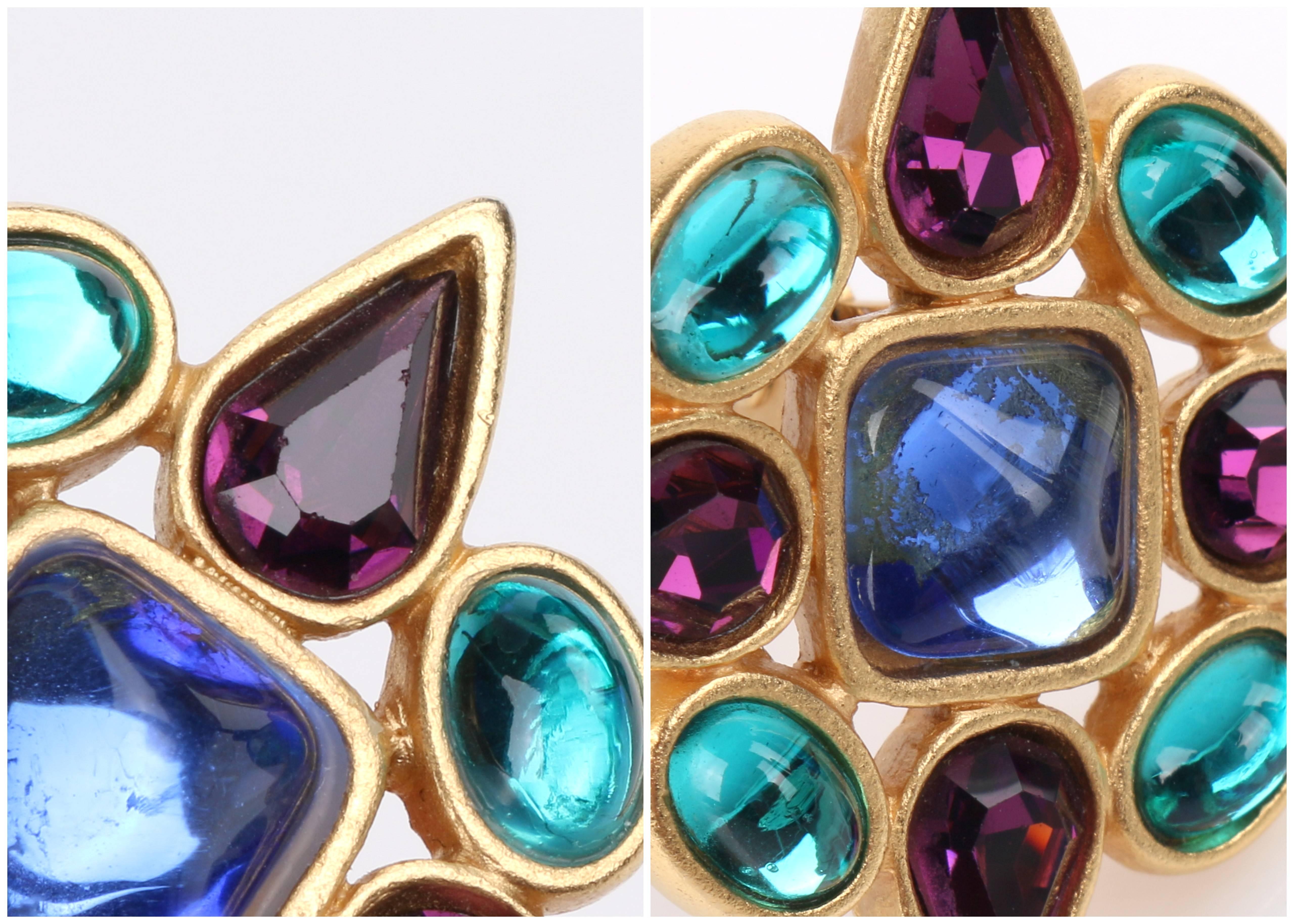 YVES SAINT LAURENT c.1980's YSL Gold Multicolor Gripoix Glass Clip On Earrings 5