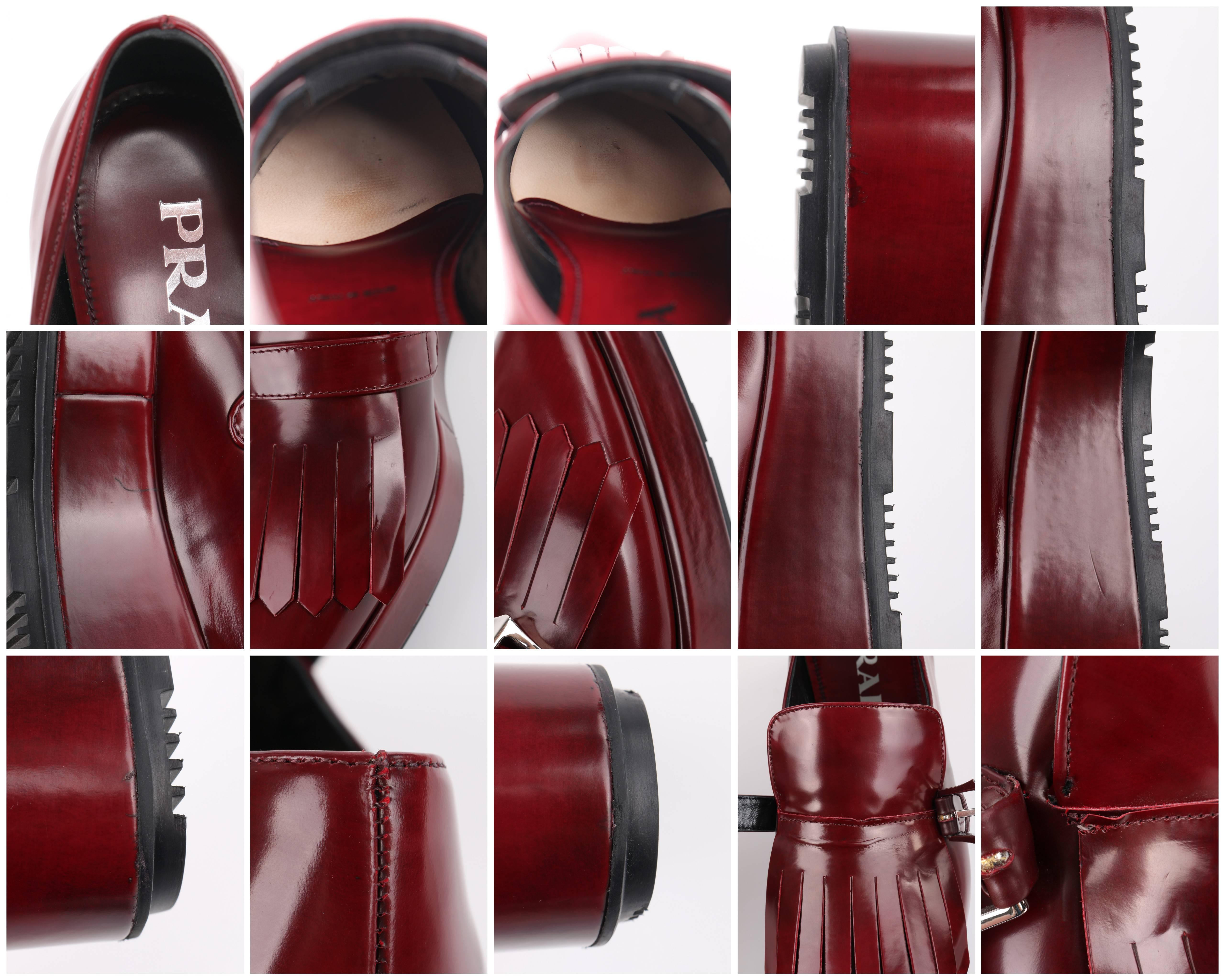 Prada - Chaussures richelieu à plateforme, à bout pointu, Spazzolato, rouge bourgogne, A/H 2013 en vente 4