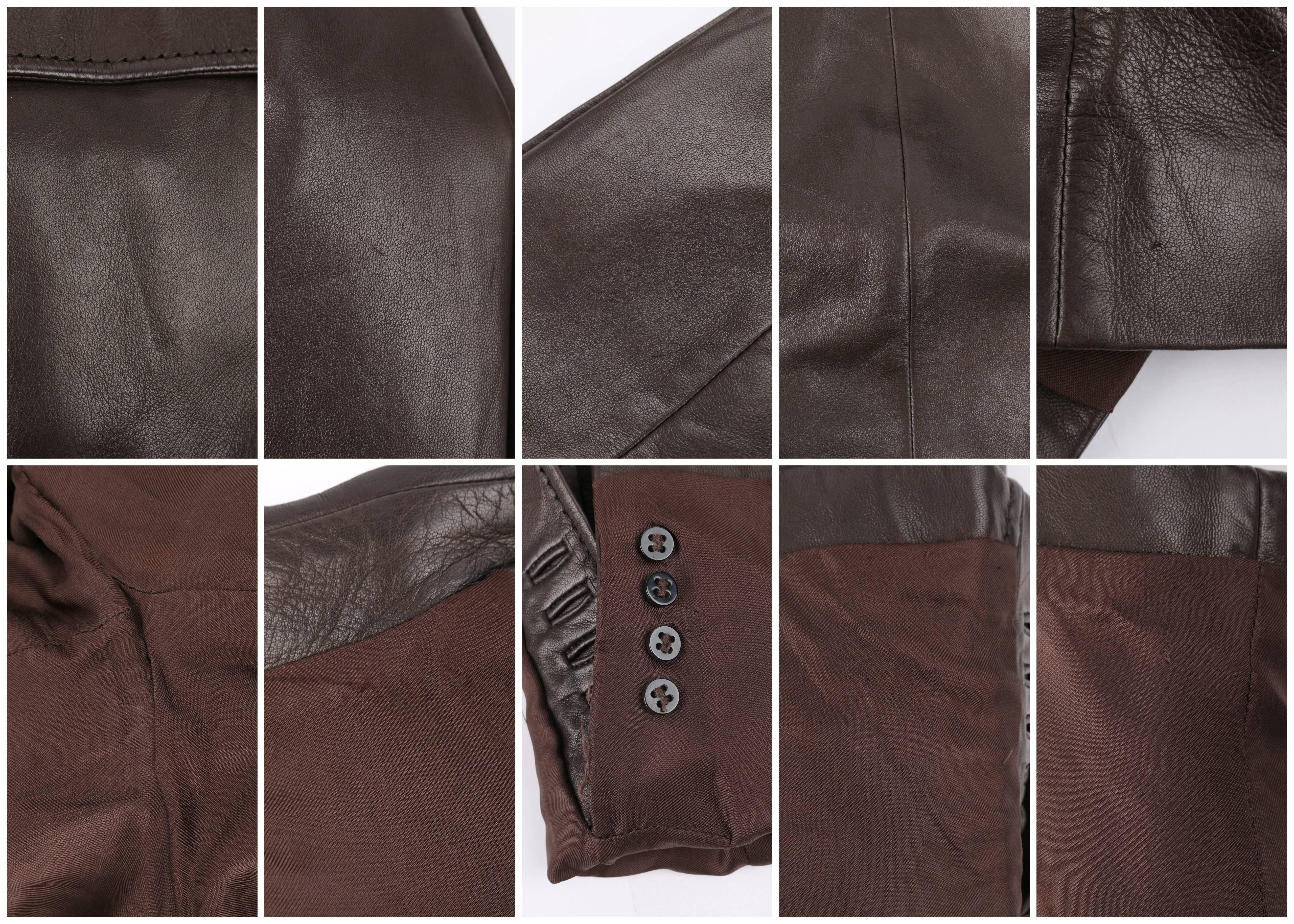 Women's YVES SAINT LAURENT YSL Brown Leather Two Button Blazer Jacket