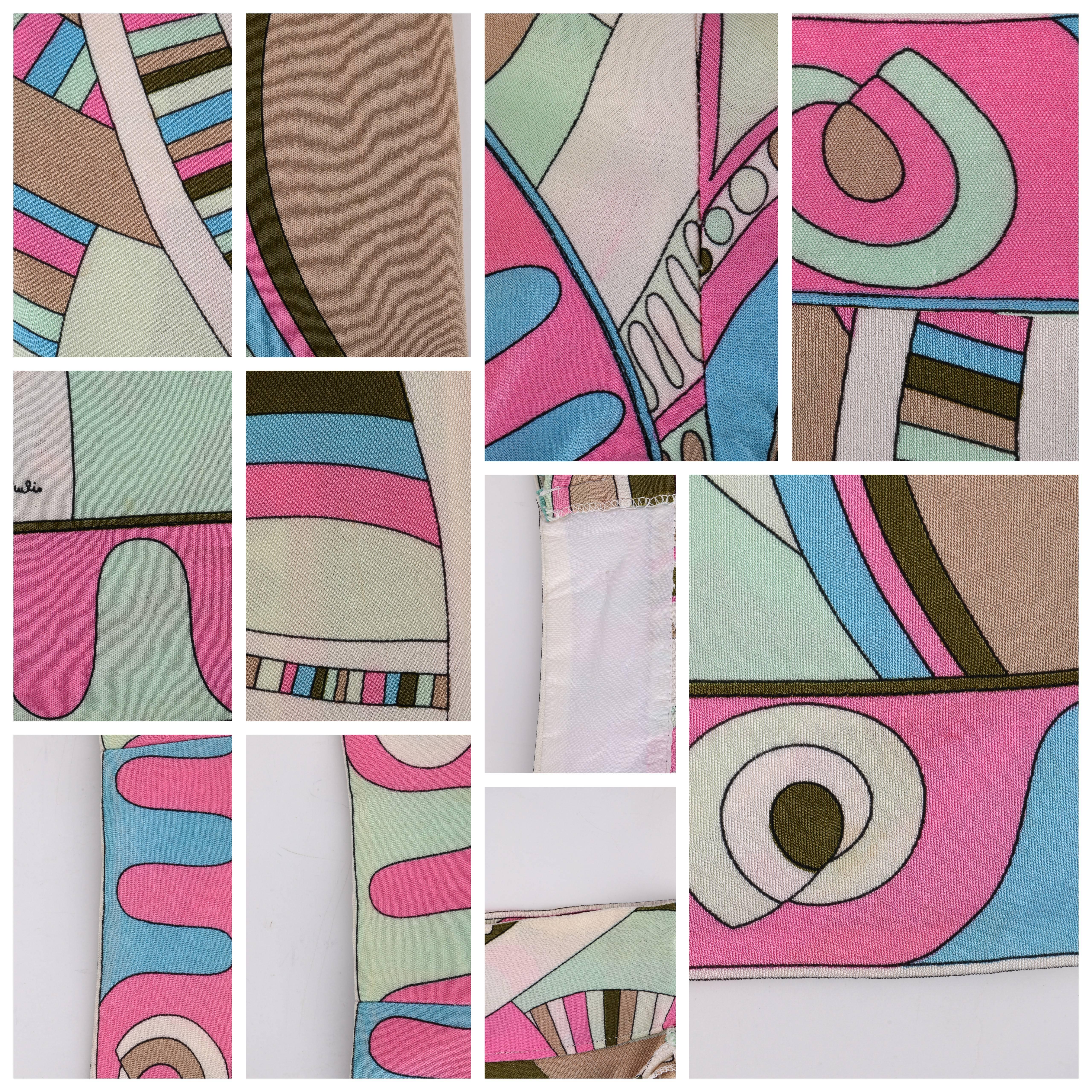 EMILIO PUCCI c.1970's Pink Multicolor Signature Op Art Print Silk Jersey Shorts 2