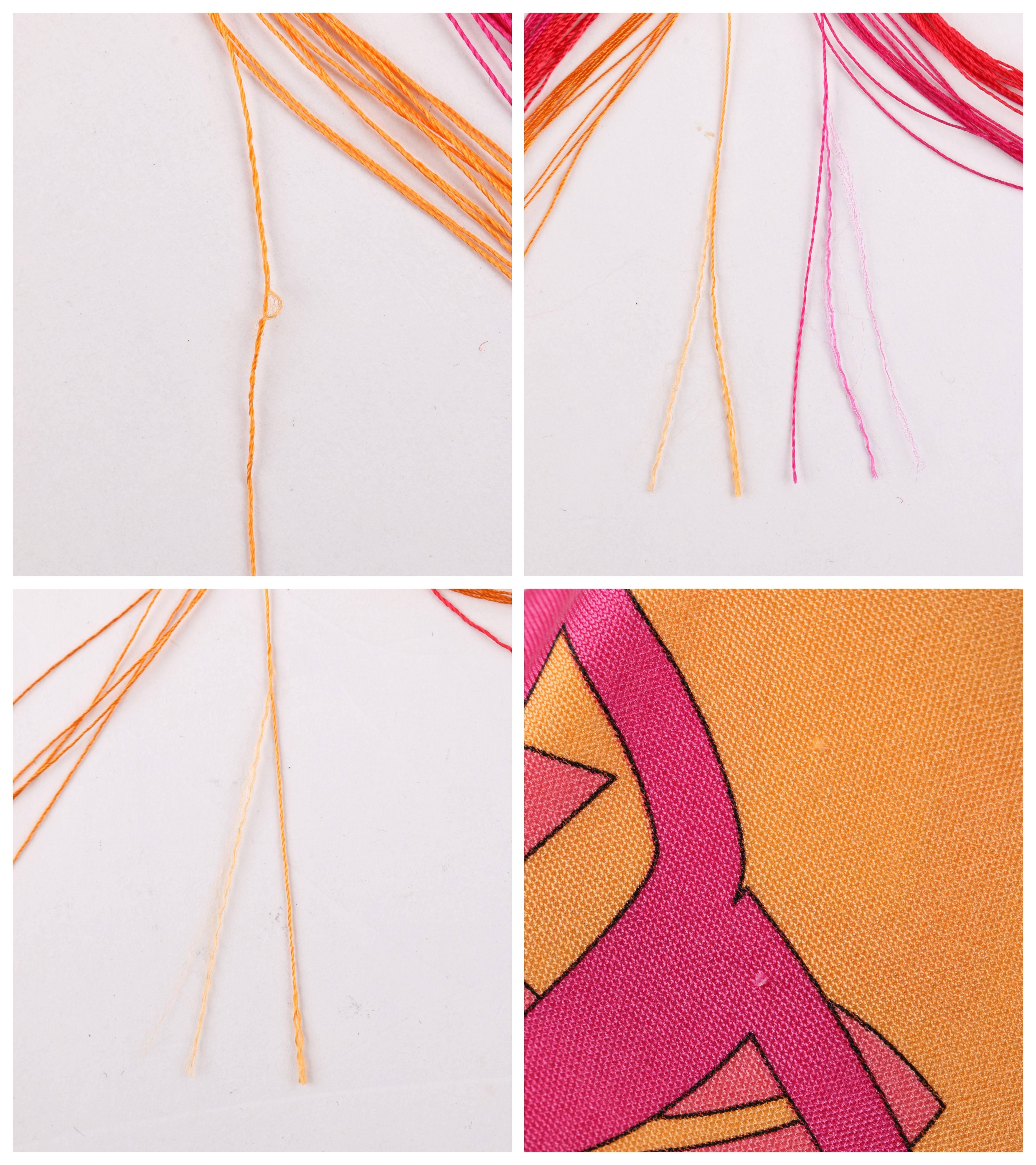 EMILIO PUCCI Orange & Pink Signature Leaf Print Silk Jersey Oblong Fringe Scarf 5
