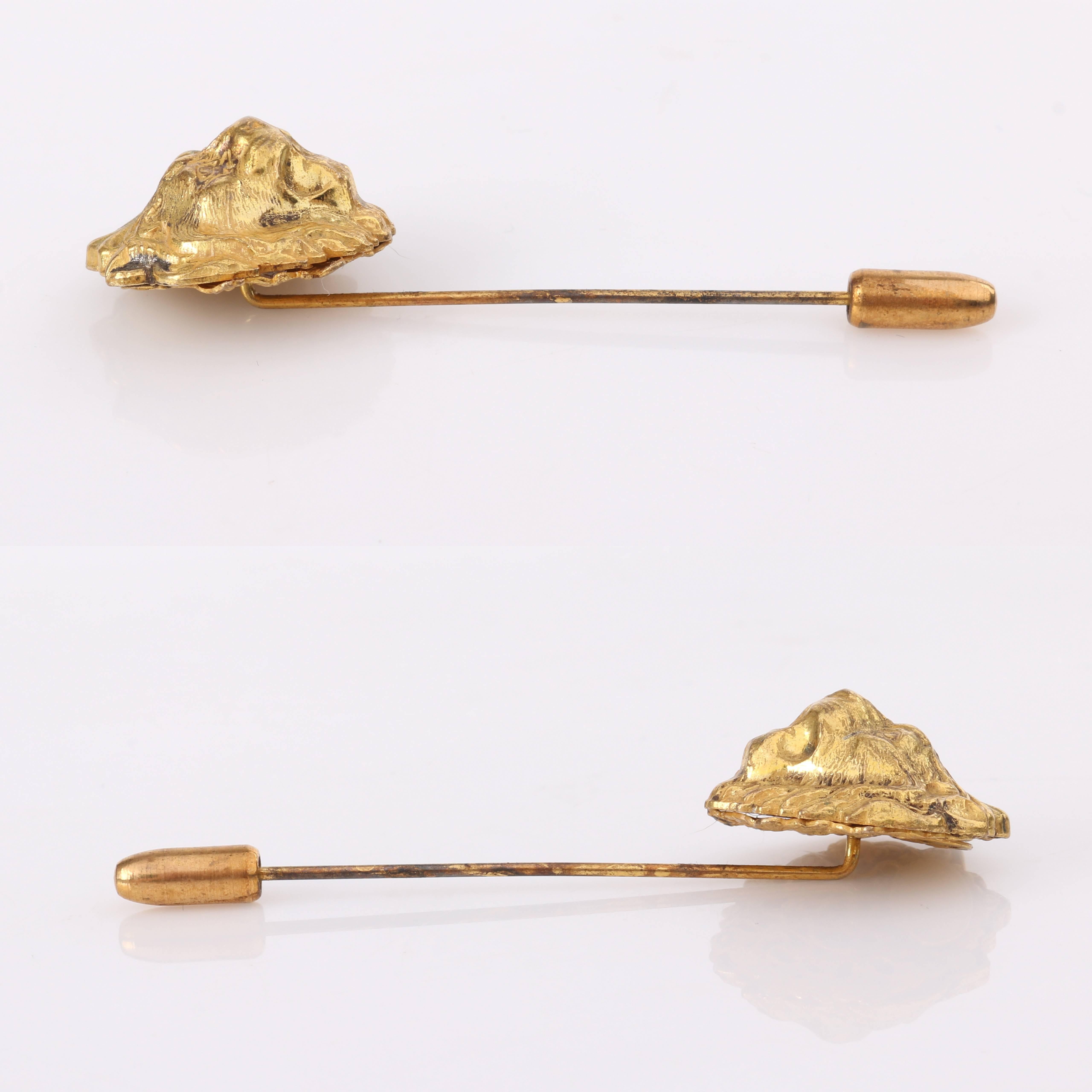 MIRIAM HASKELL c.1950's Gold 3-D Leo Lion Head Lapel Brooch Hat Stick Pin NOS 1