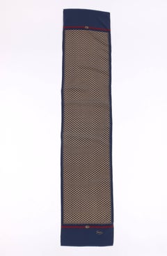 GUCCI ca. 1980er Marineblauer & goldener länglicher Seidenschal mit Pferdegebissmuster