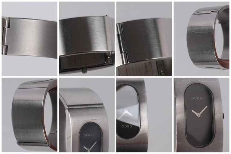 GUCCI 2400L Black Oval Dial Stainless Steel Ladies Bangle  display picture 2