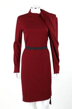 LANVIN A/W 2011 Burgundy Red Wool Asymmetrical Draped Sleeve Cocktail Dress