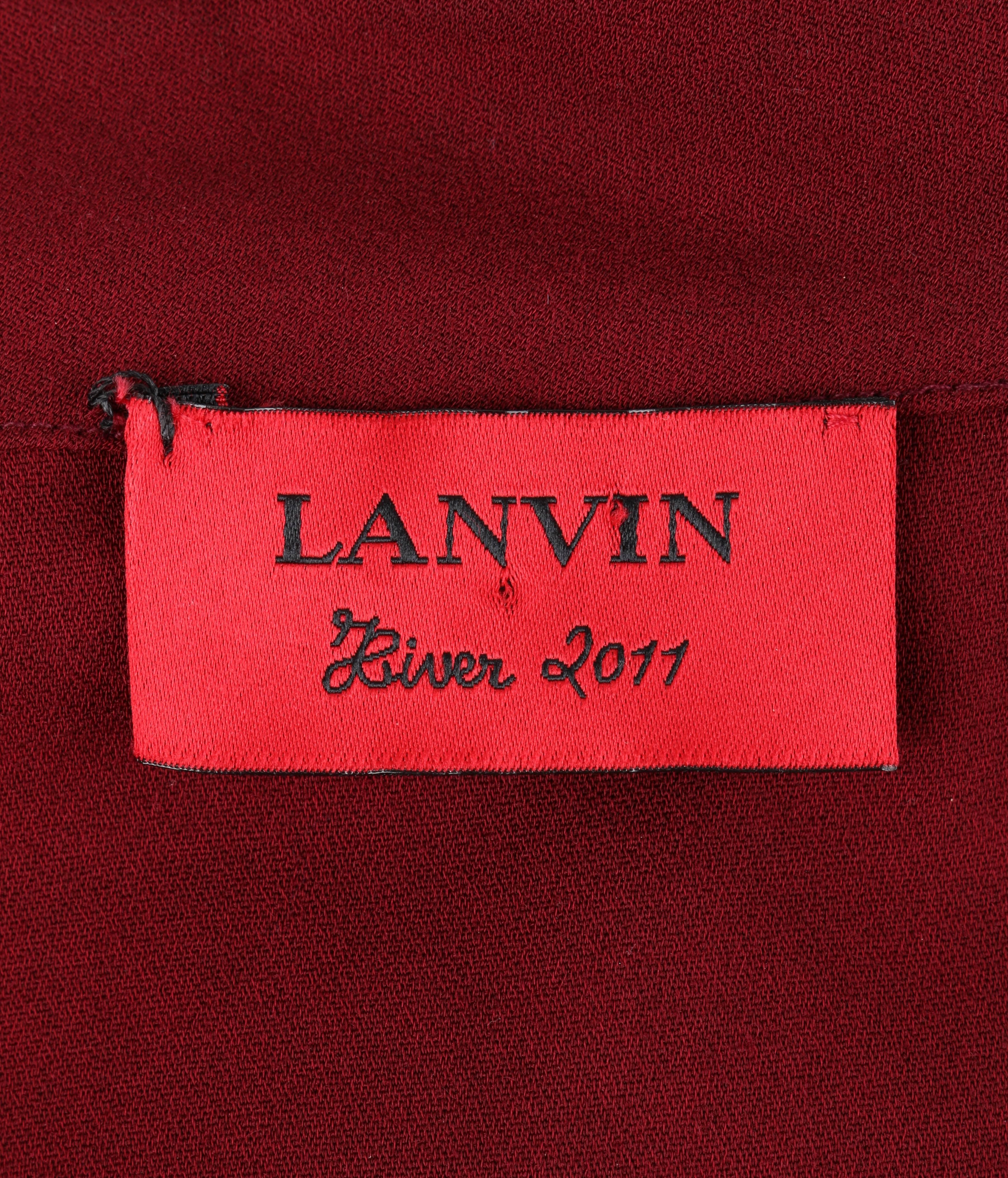 LANVIN A/W 2011 Burgundy Red Wool Asymmetrical Draped Sleeve 