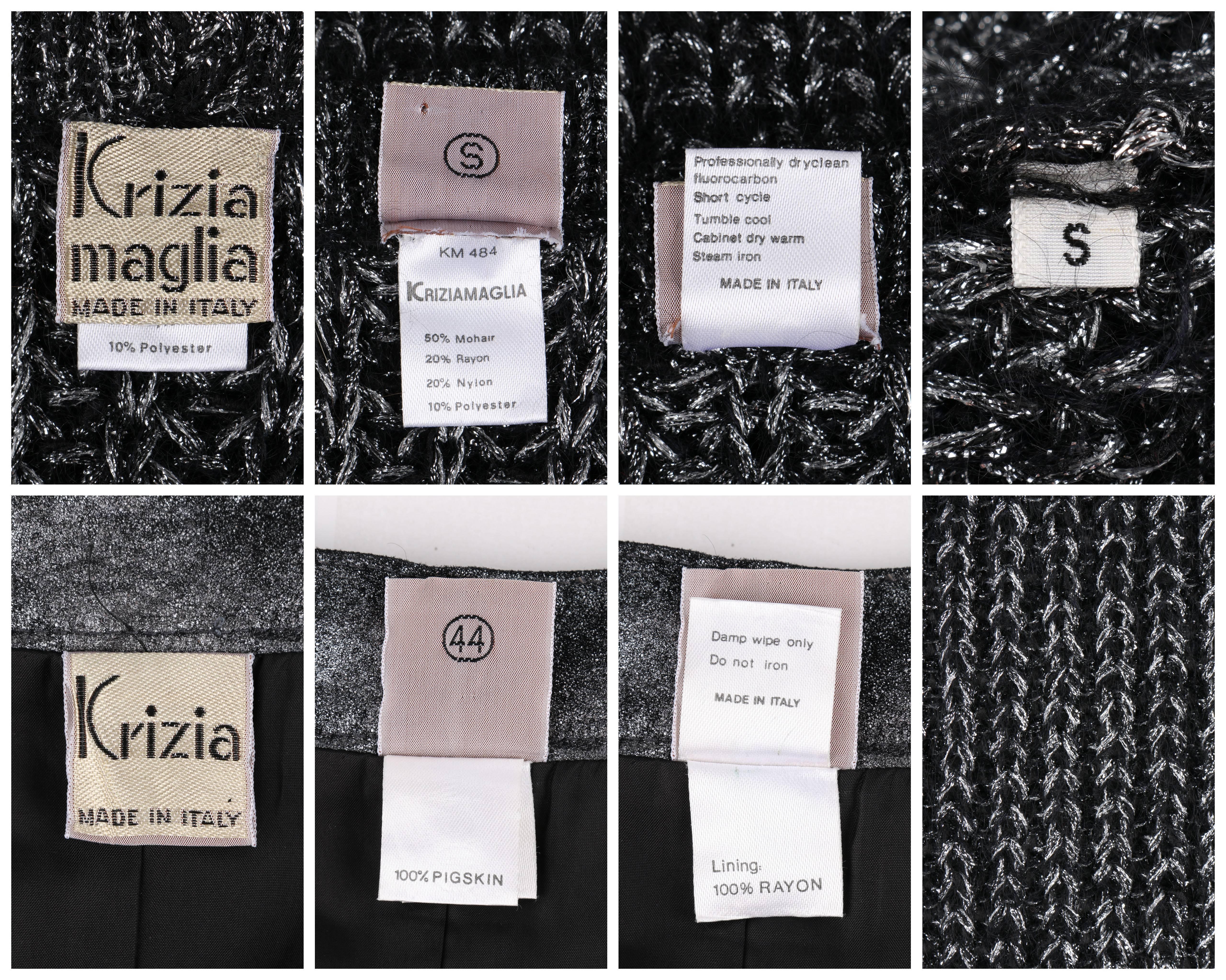KRIZIA 2-teiliges Metallic-Strickcardigan-Set aus Mohair-Strick + Rock aus Wildleder im Angebot 4