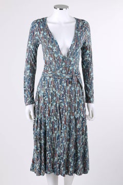 DIANE VON FURSTENBERG c.1970's DVF Painterly Print Jersey Knit Iconic Wrap Dress