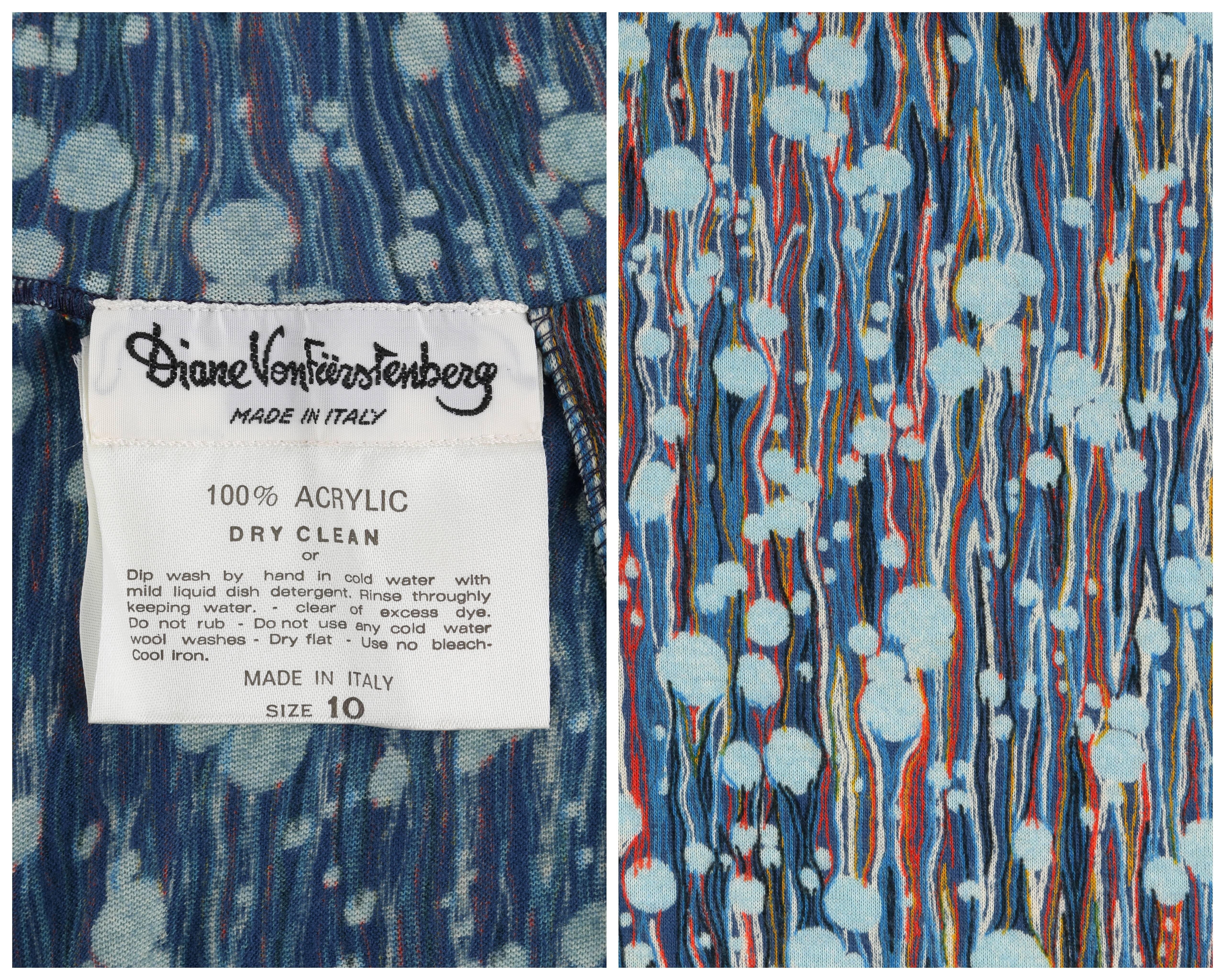 DIANE VON FURSTENBERG c.1970's DVF Painterly Print Jersey Knit Iconic Wrap Dress In Excellent Condition In Thiensville, WI