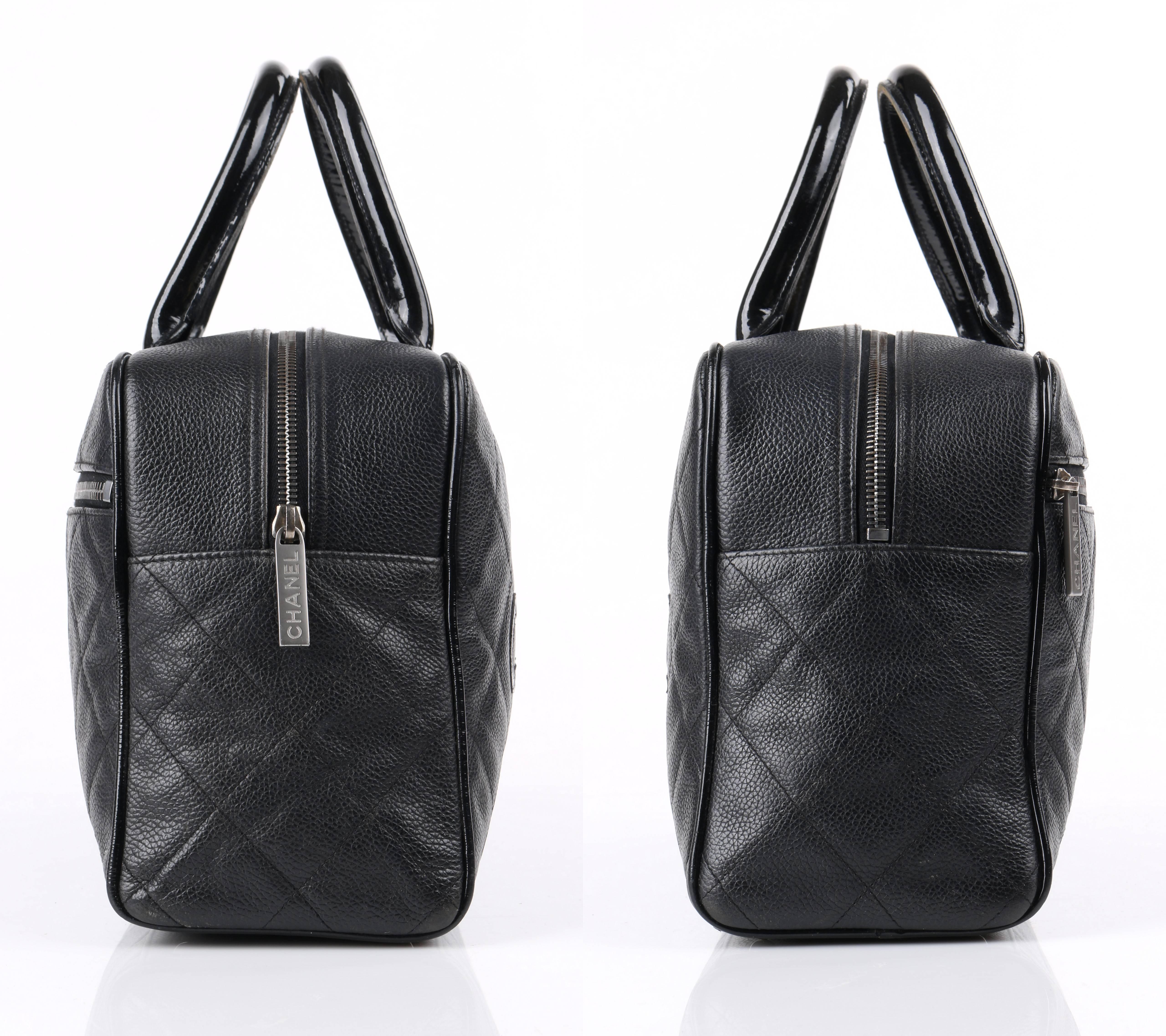 Black CHANEL Caviar Diamond Quilted & Patent Leather Boston Bowler Bag