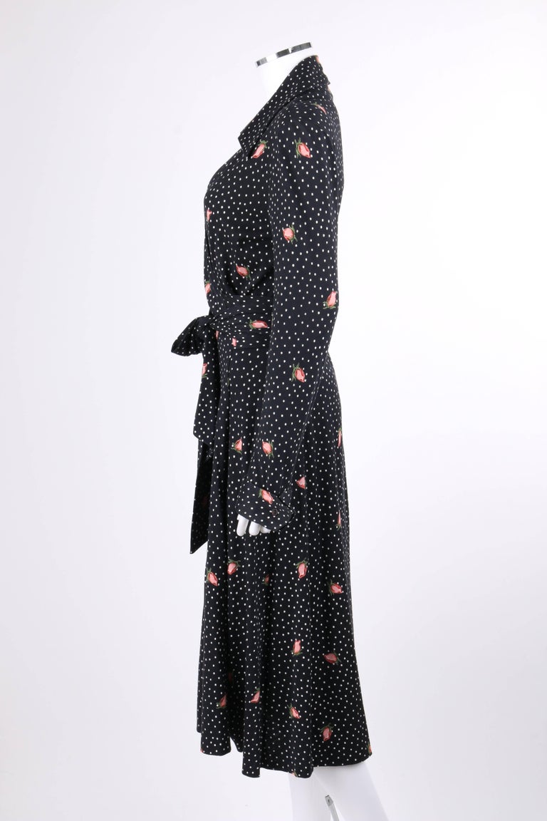 Women's DIANE VON FURSTENBERG c.1970s DVF Polkadot Rosebud Print Knit Iconic Wrap Dress