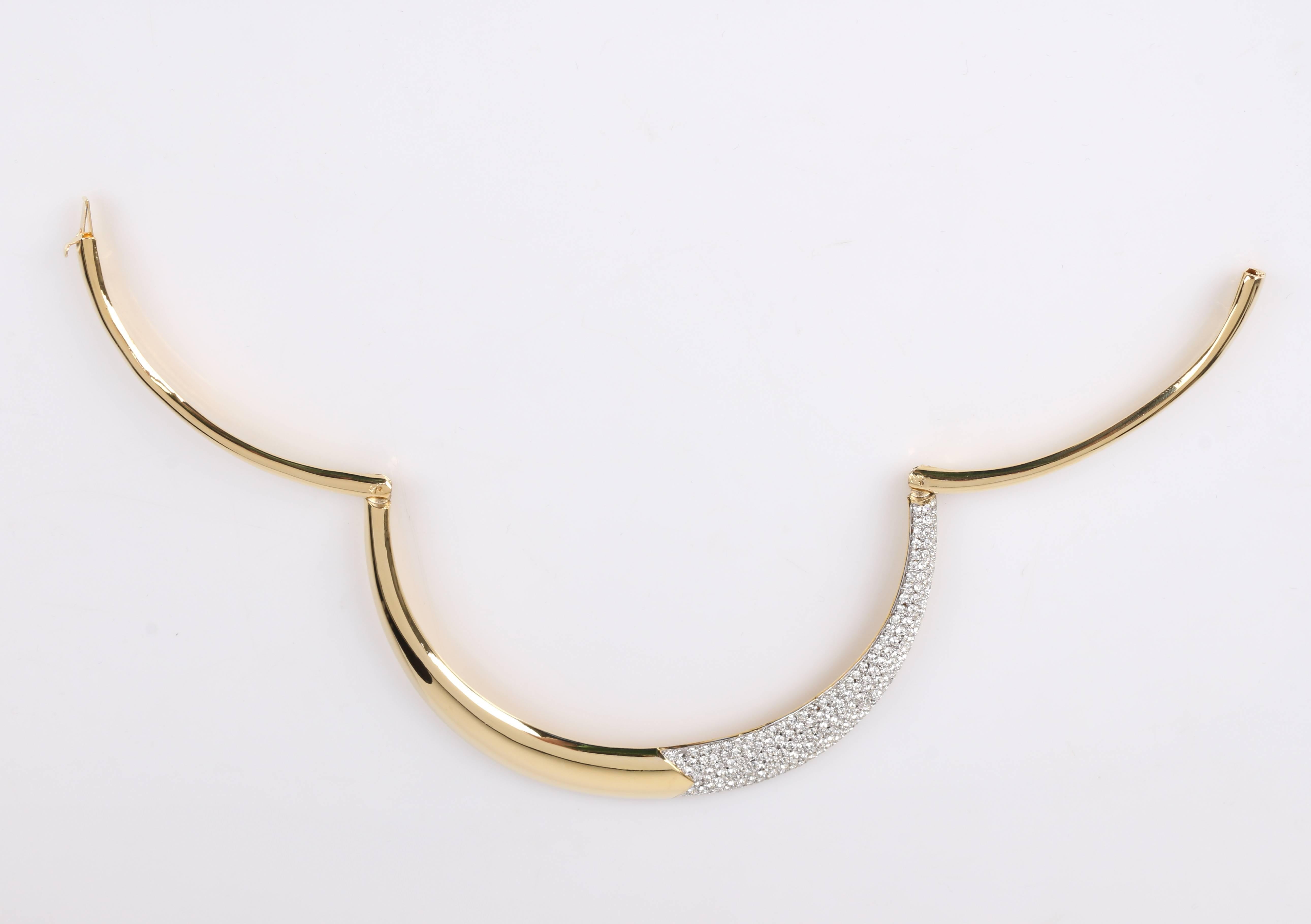 LANVIN c.1970's Gold & Crystal Rhinestone Modernist Collar Choker Necklace In Good Condition In Thiensville, WI