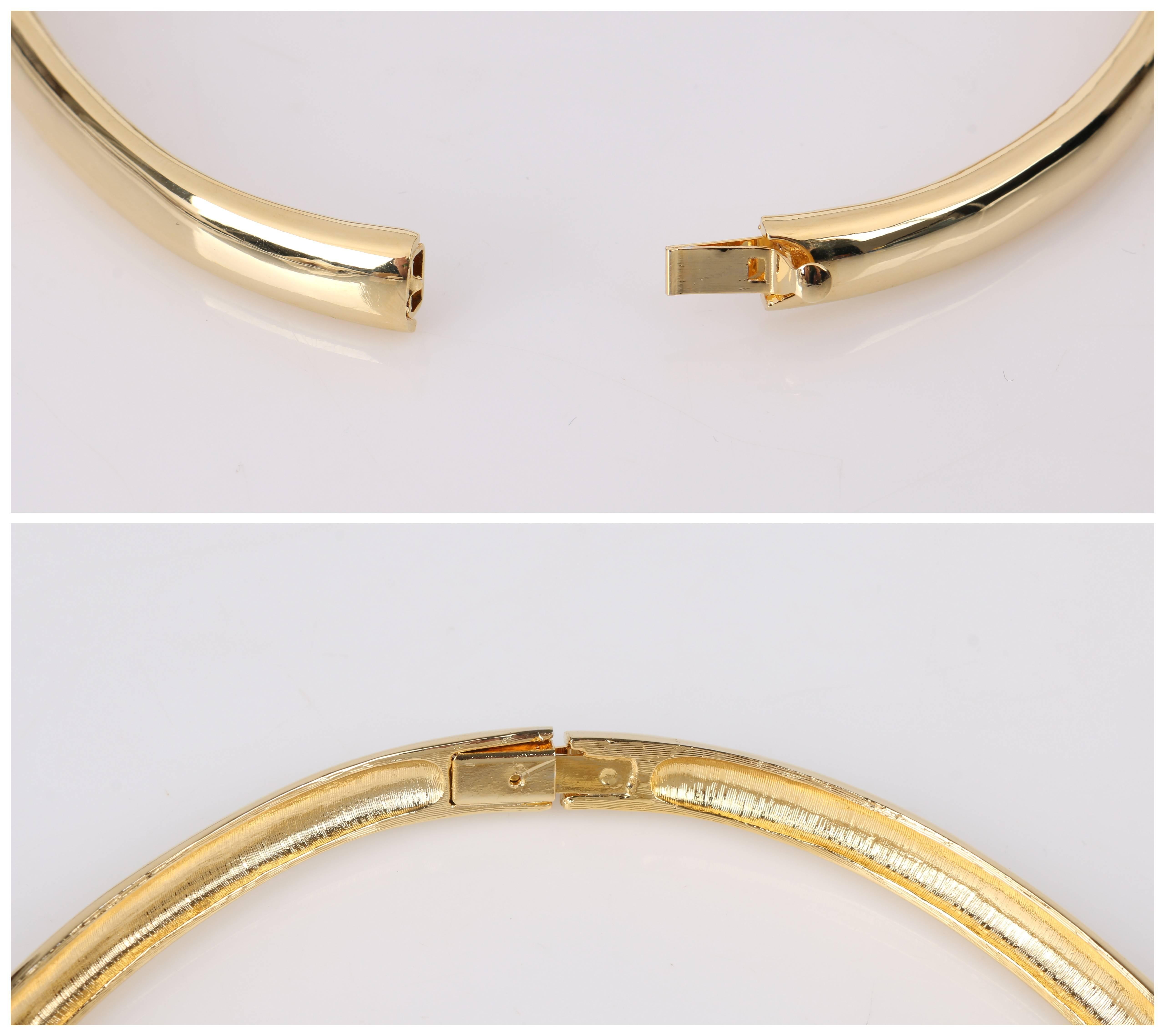 LANVIN c.1970's Gold & Crystal Rhinestone Modernist Collar Choker Necklace 2