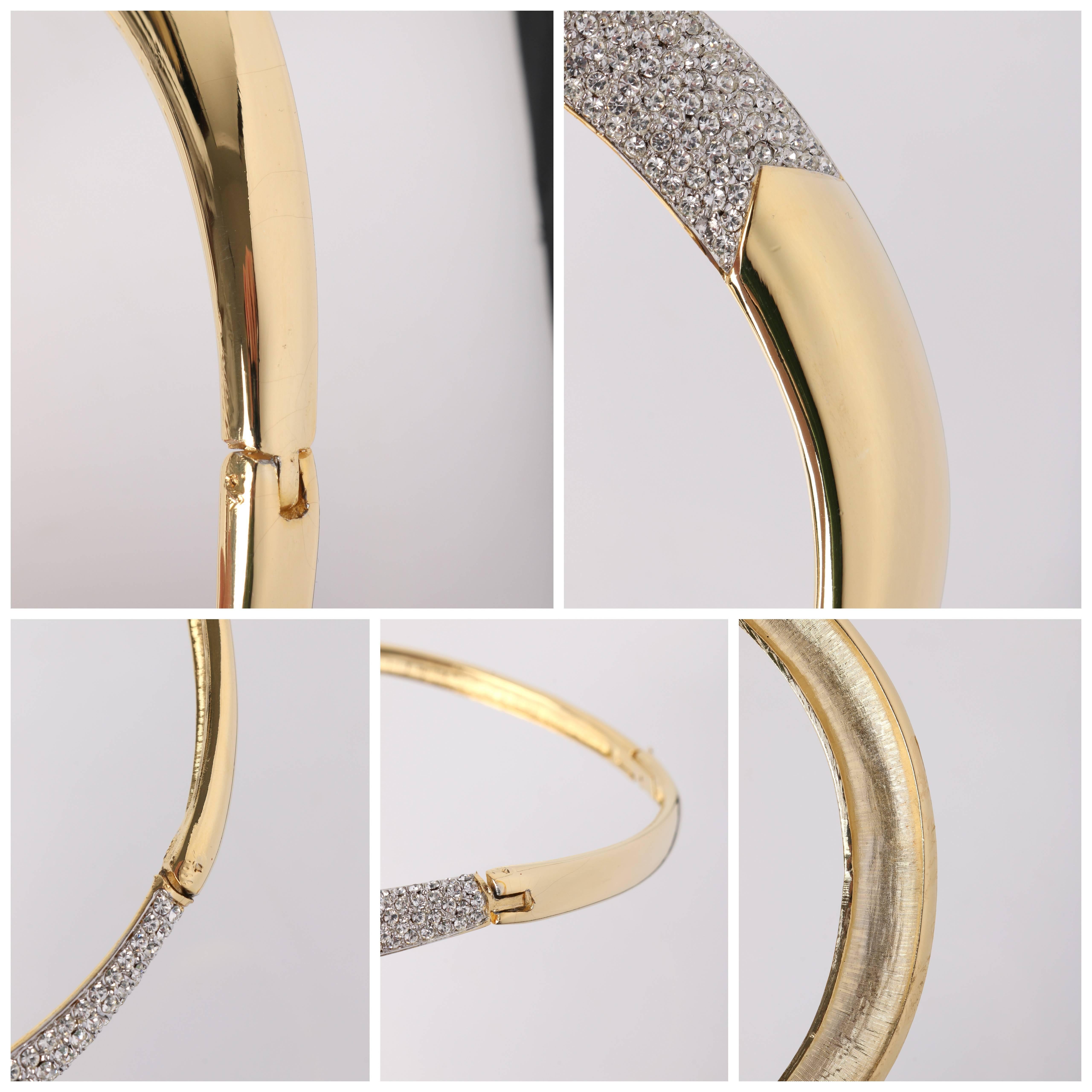 LANVIN c.1970's Gold & Crystal Rhinestone Modernist Collar Choker Necklace 3