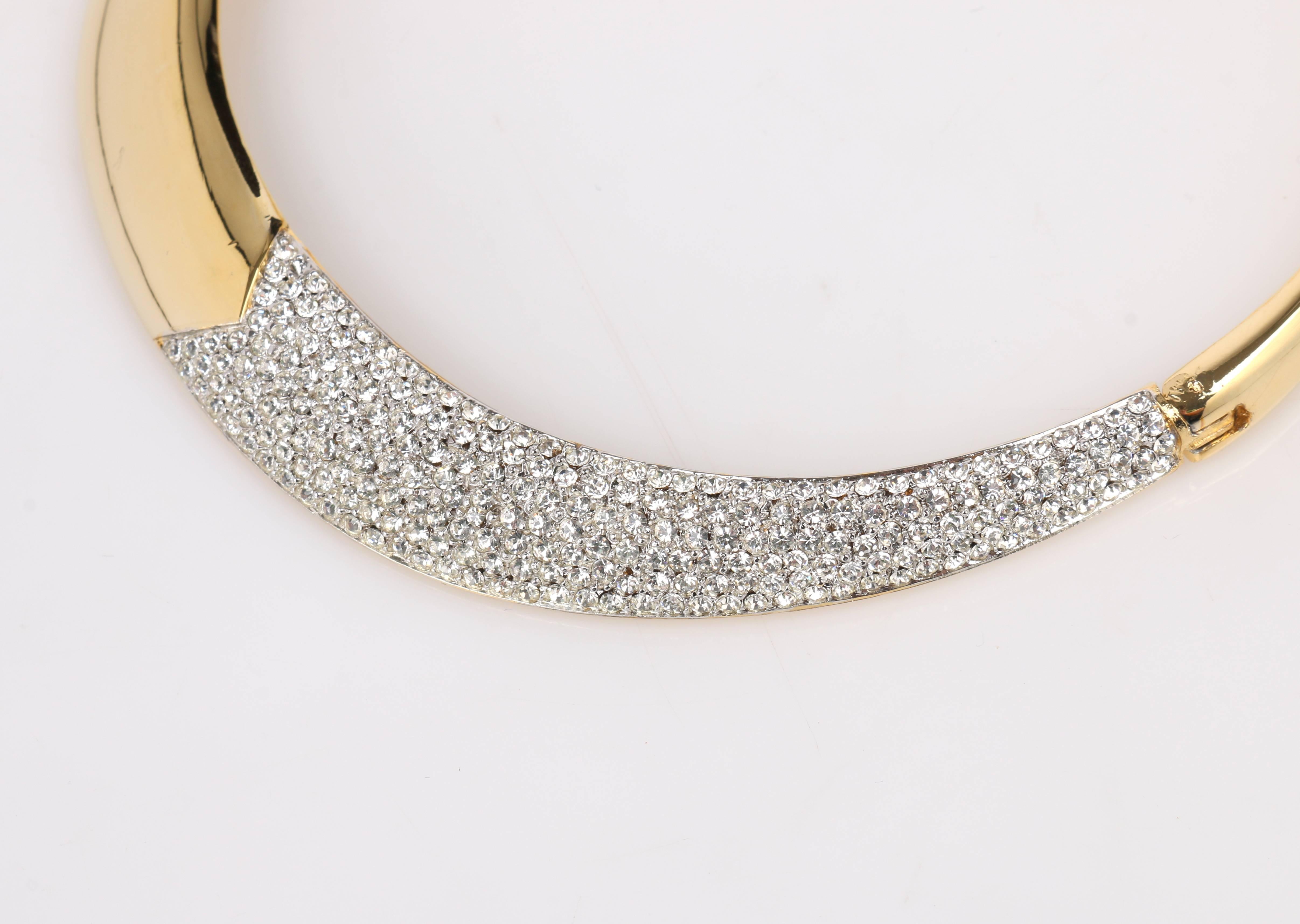 Women's LANVIN c.1970's Gold & Crystal Rhinestone Modernist Collar Choker Necklace