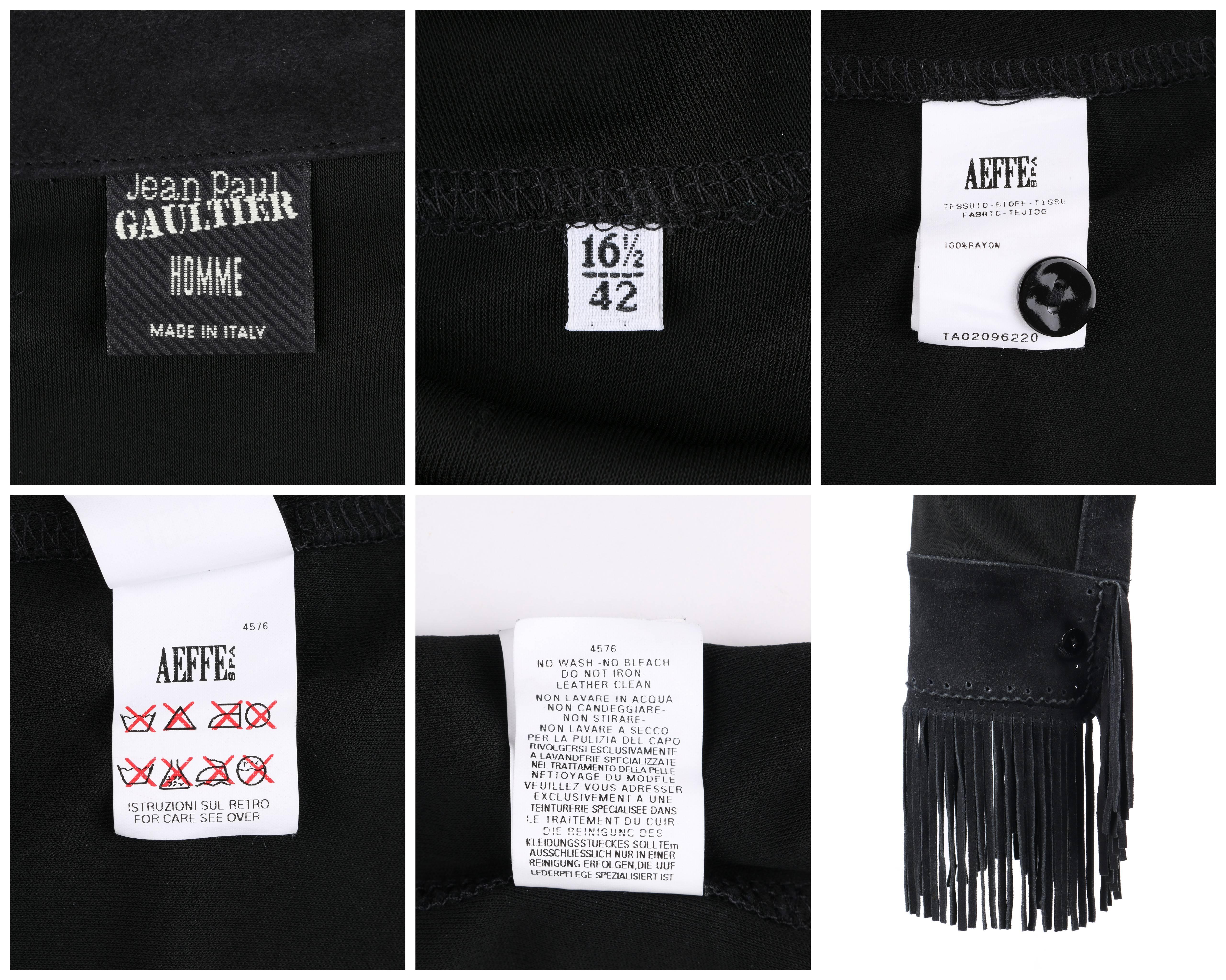 JEAN PAUL GAULTIER Homme Black Knit Long Sleeve Sueded Leather Fringe Shirt Top 3