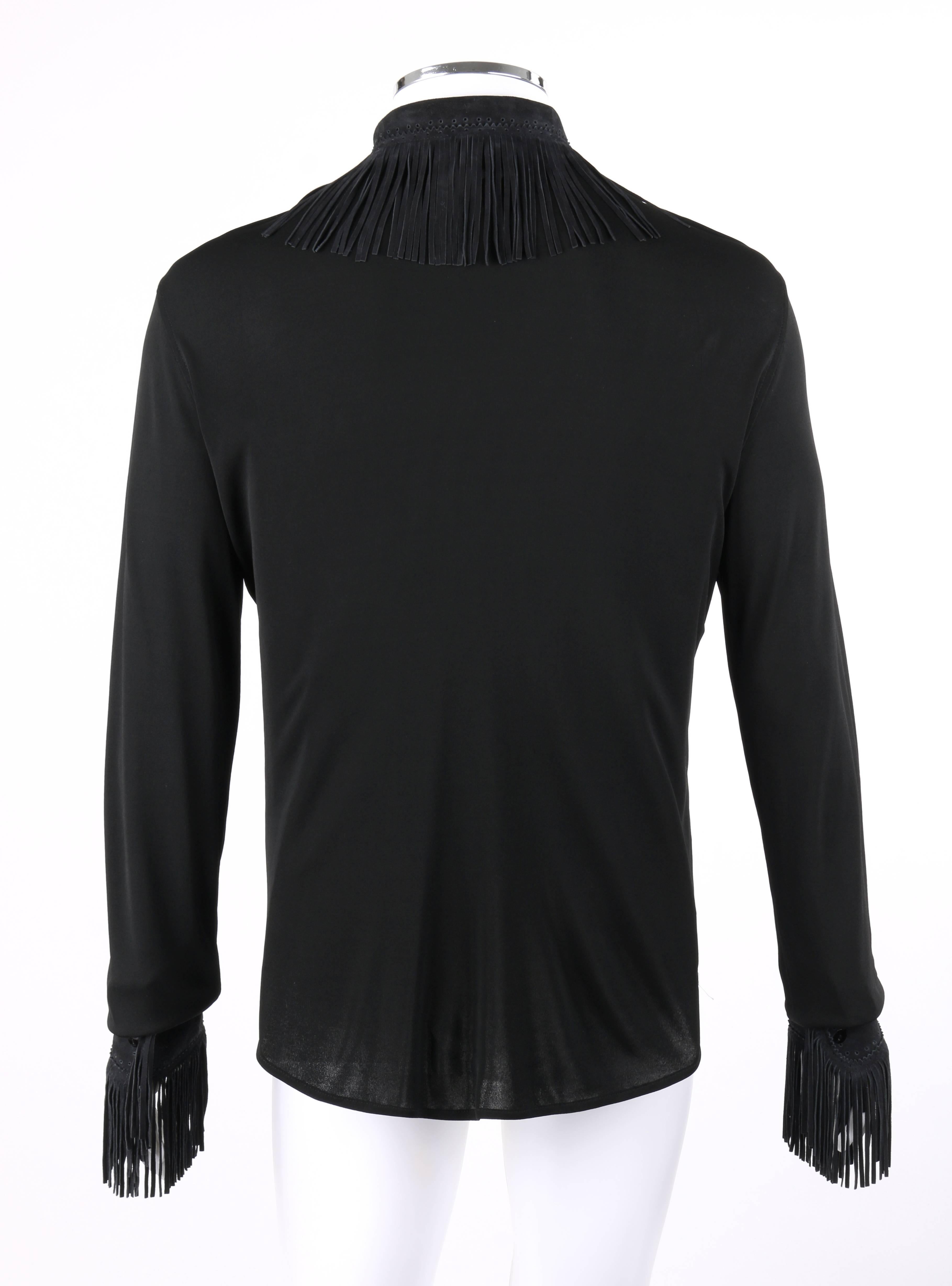 JEAN PAUL GAULTIER Homme Black Knit Long Sleeve Sueded Leather Fringe Shirt Top 2