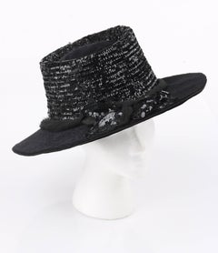 EDWARDIAN c.1900's Black Beaver Fur Felt Sequin Embellished Afternoon Hat