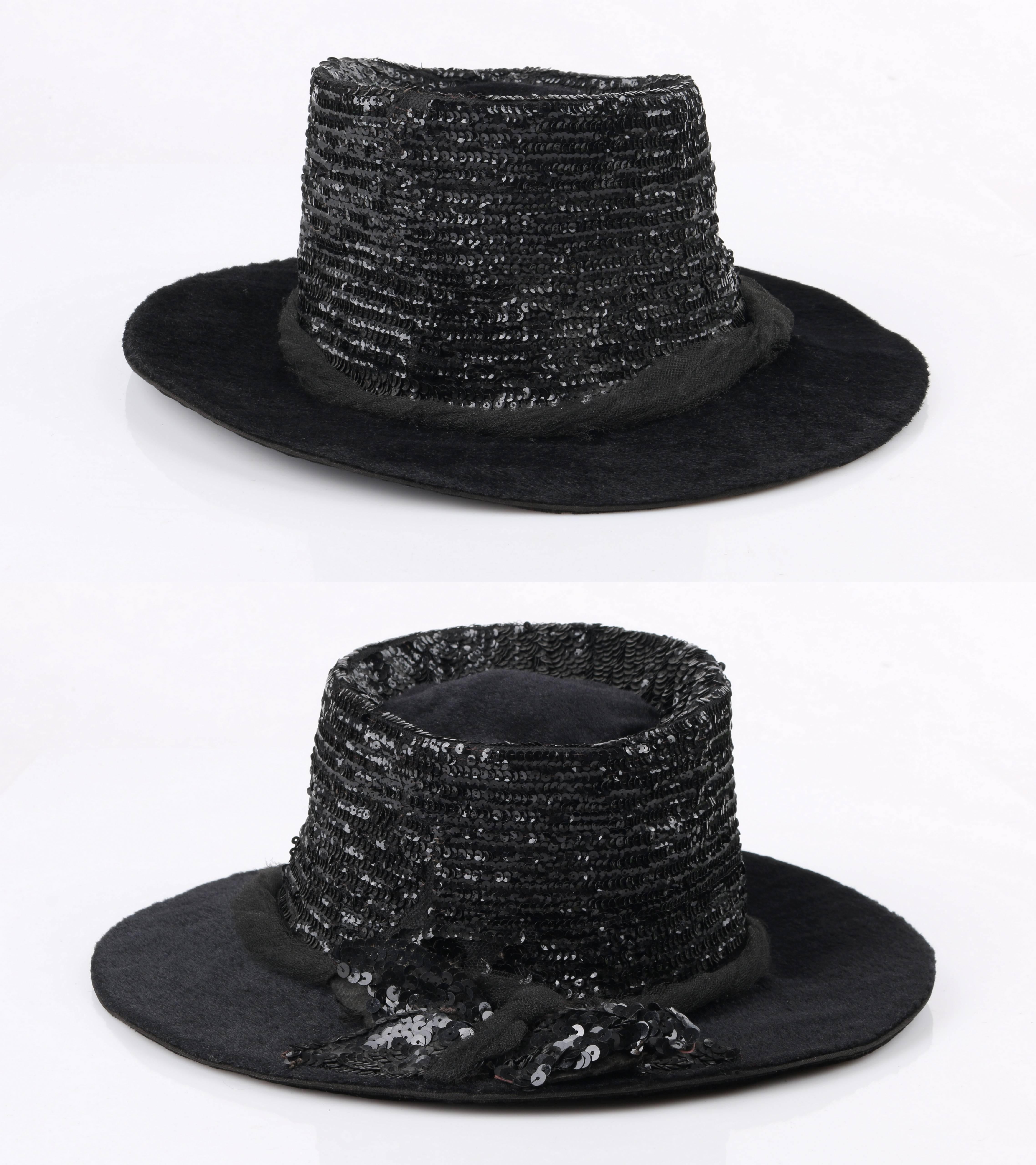 EDWARDIAN c.1900's Black Beaver Fur Felt Sequin Embellished Afternoon Hat 2