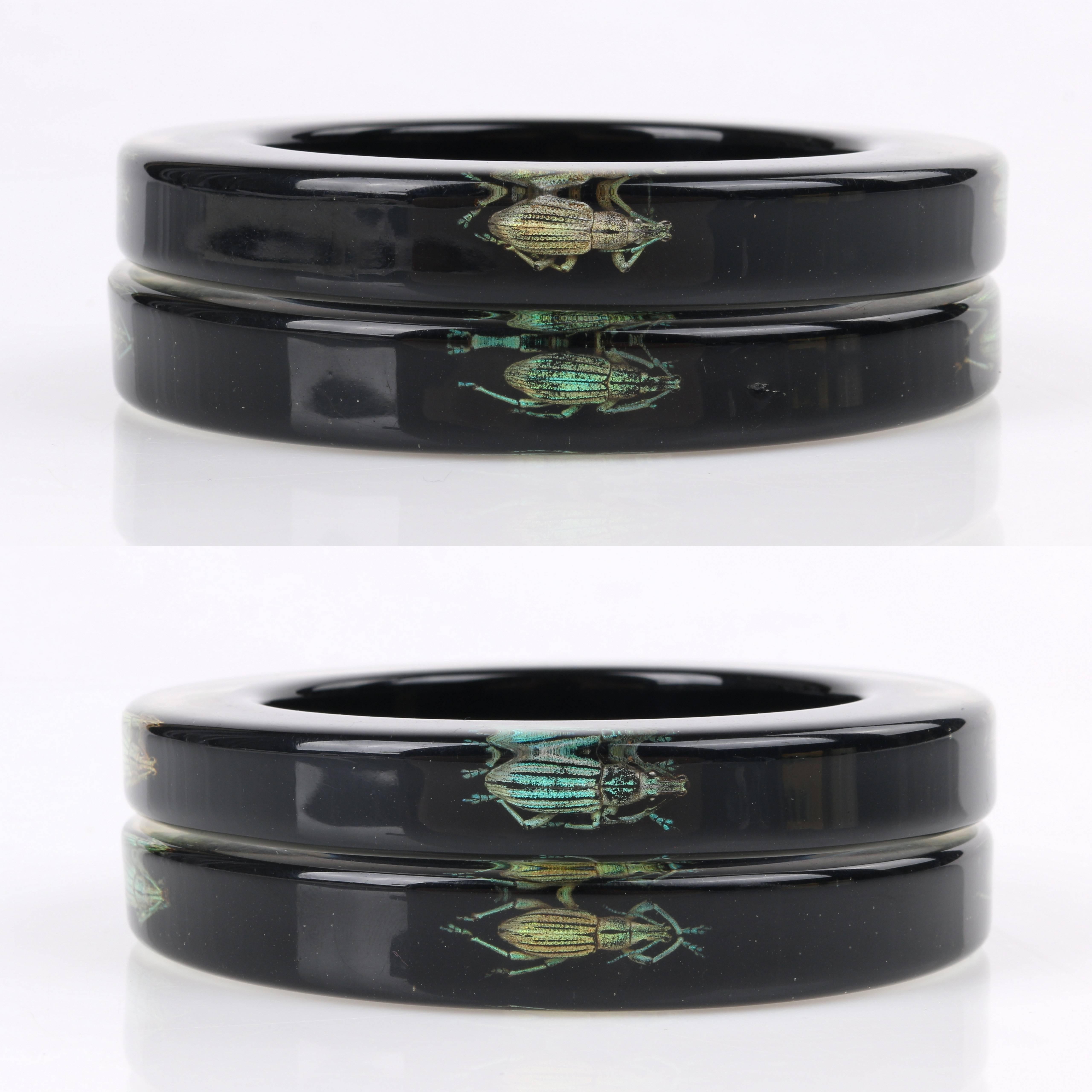 Women's KOLOS DESIGNS 2Pc Black Translucent Lucite Iridescent Beetle Bangle Bracelet Set