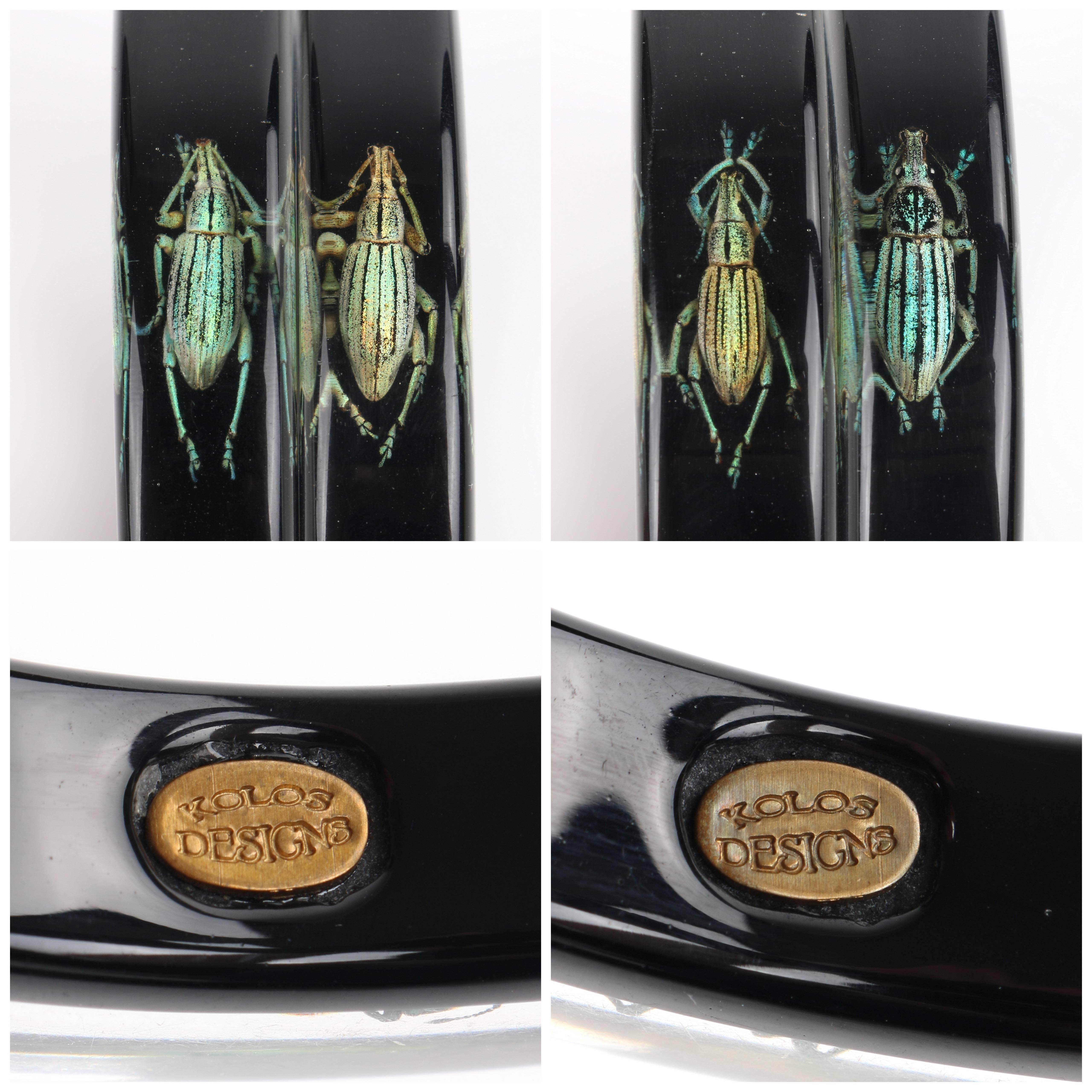 KOLOS DESIGNS 2Pc Black Translucent Lucite Iridescent Beetle Bangle Bracelet Set 2