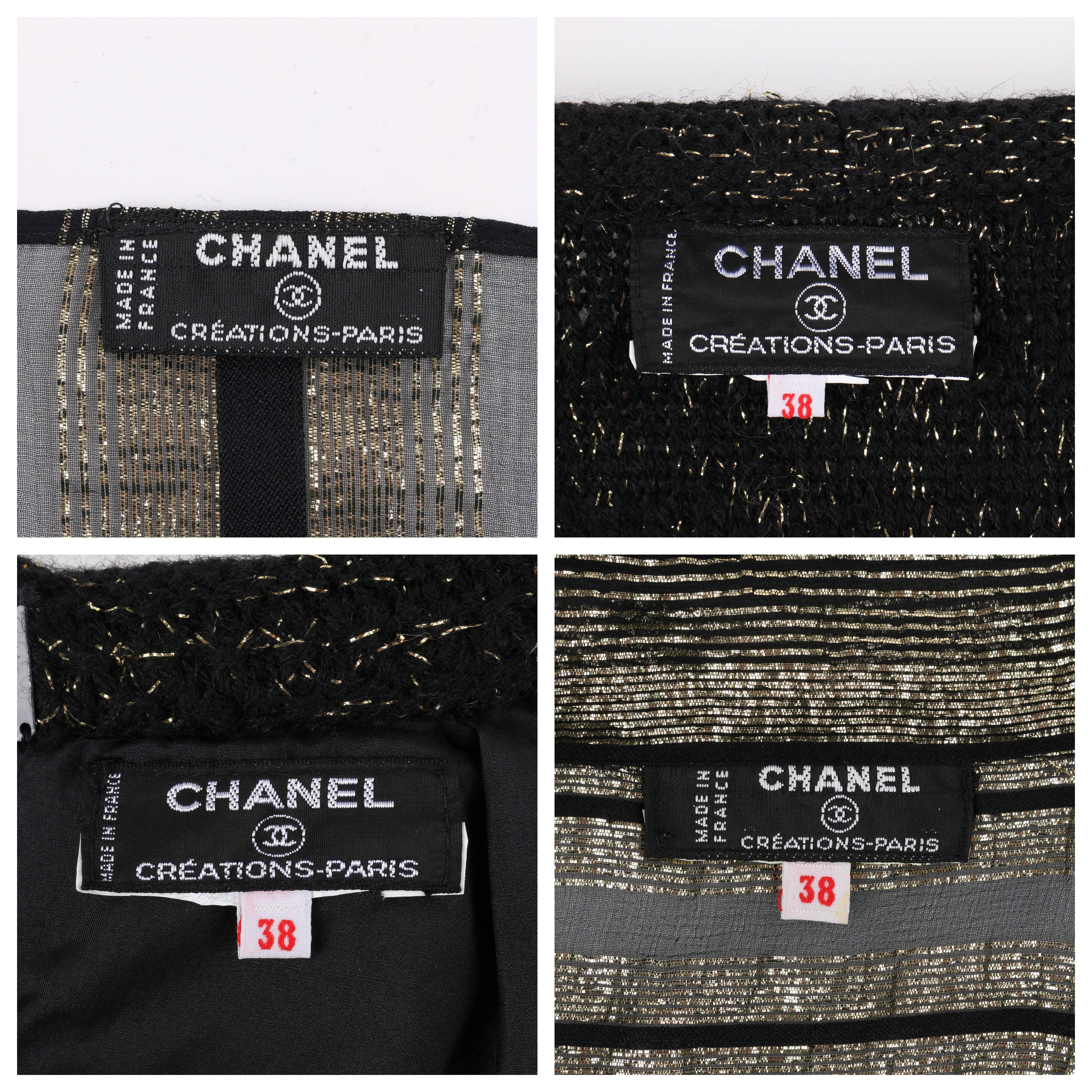 CHANEL Creations c.1970s 4 Pc Wool & Lurex Jacket Blouse Skirt Suit Set w/ Scarf 3