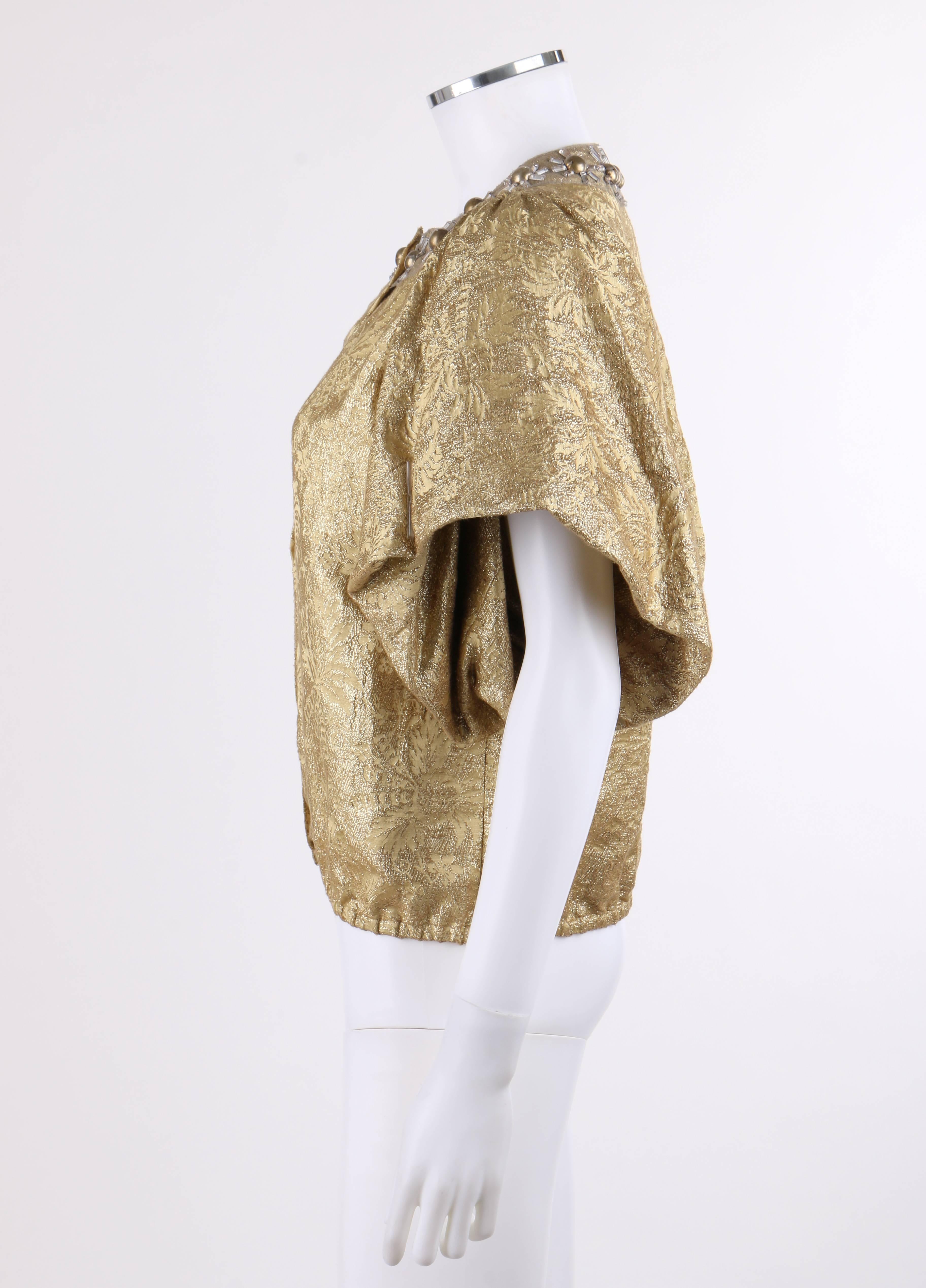 LANVIN S/S 2007 Metallic Silk Floral Brocade Flounced Sleeve Jacket In Excellent Condition In Thiensville, WI