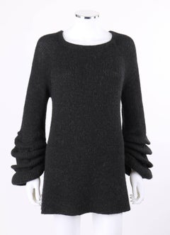 VALENTINO A/W 2008 Charcoal Gray Wool Alpaca Knit Pleated Bell Sleeve Sweater