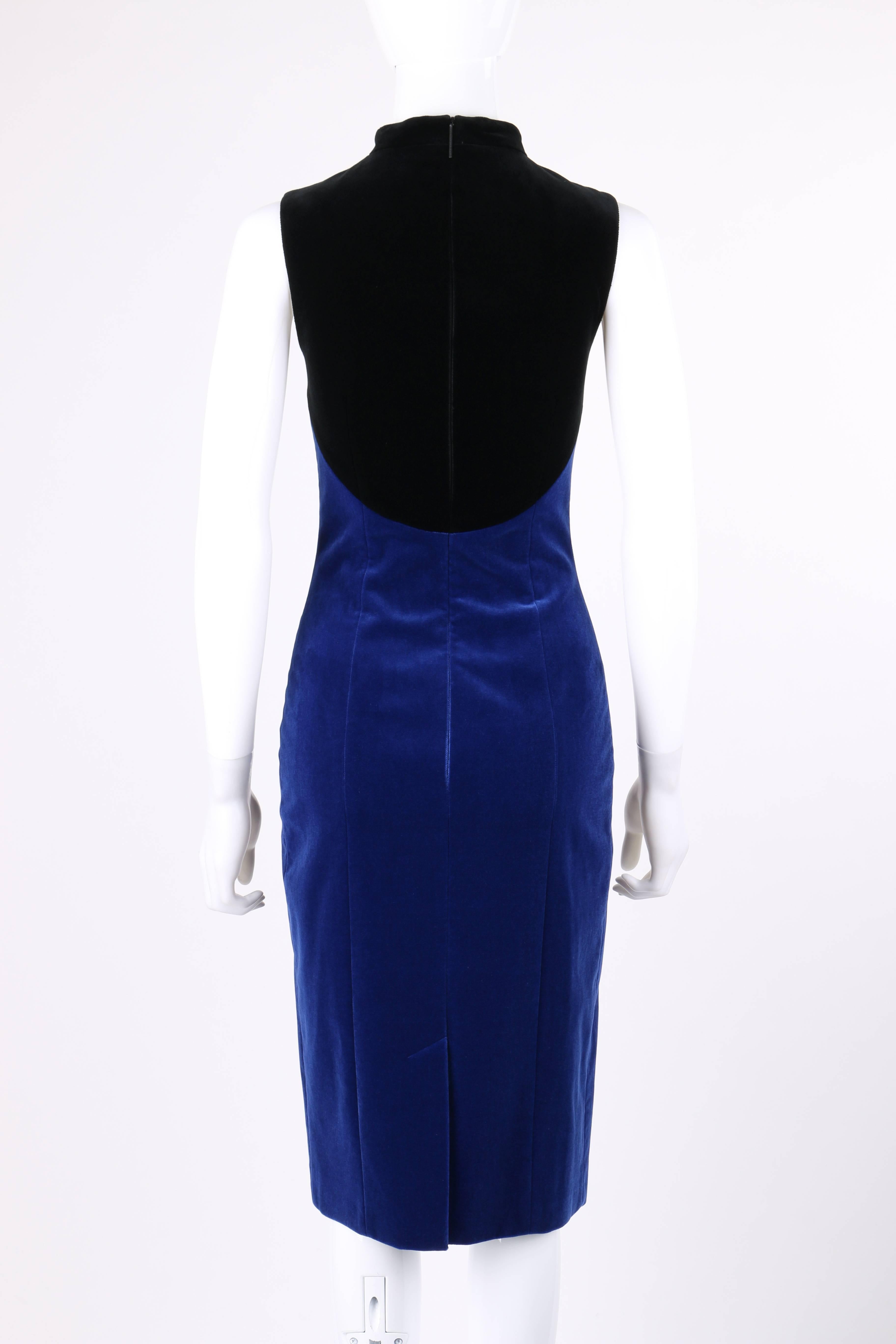 CHRISTOPHER KANE Pre-Fall 2013 Black & Royal Blue Two-tone Velvet Cocktail Dress In New Condition In Thiensville, WI