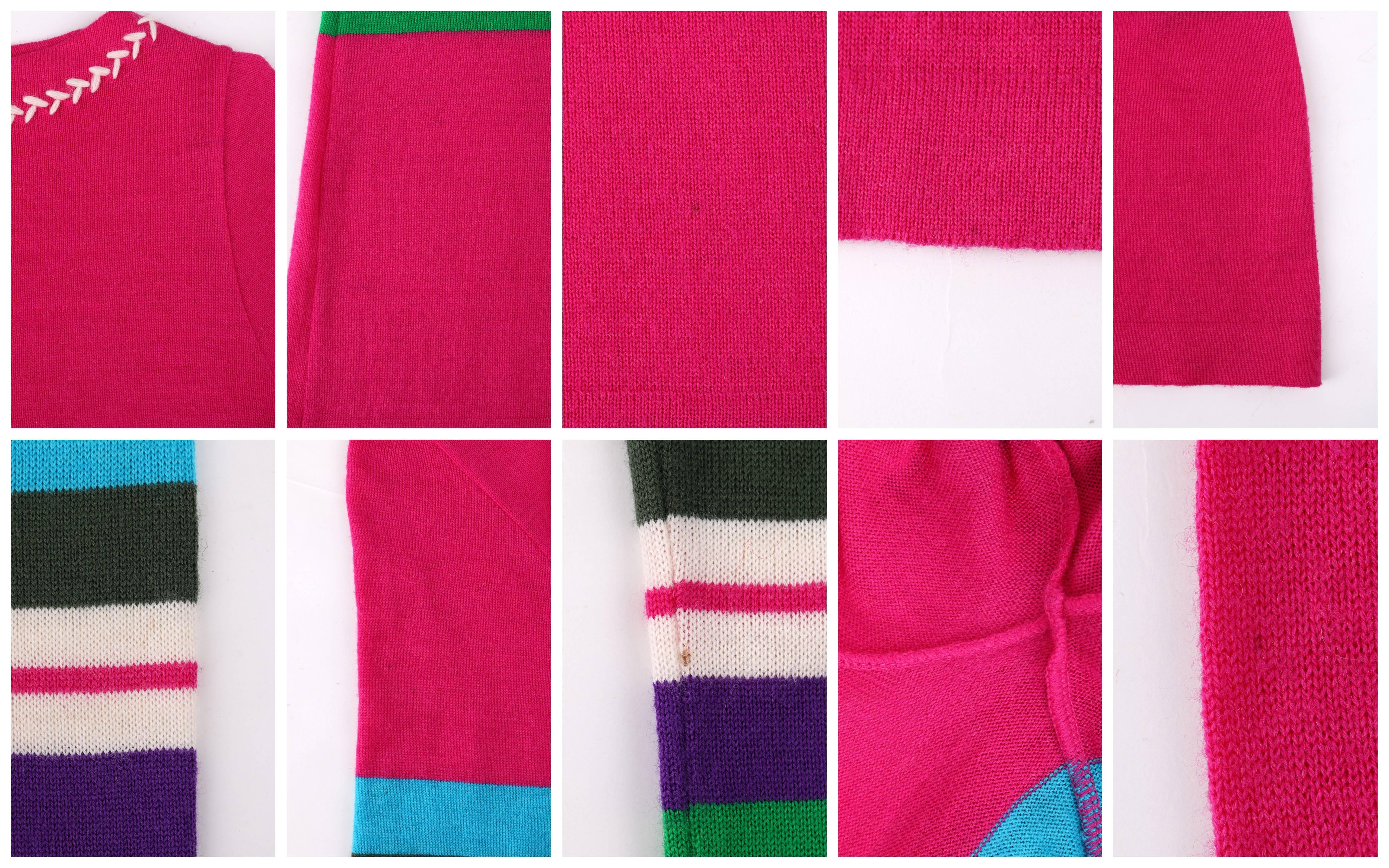 EMILIO PUCCI c.1970's Fuchsia Pink Wool Striped Knit Sweater Crewneck Top 2