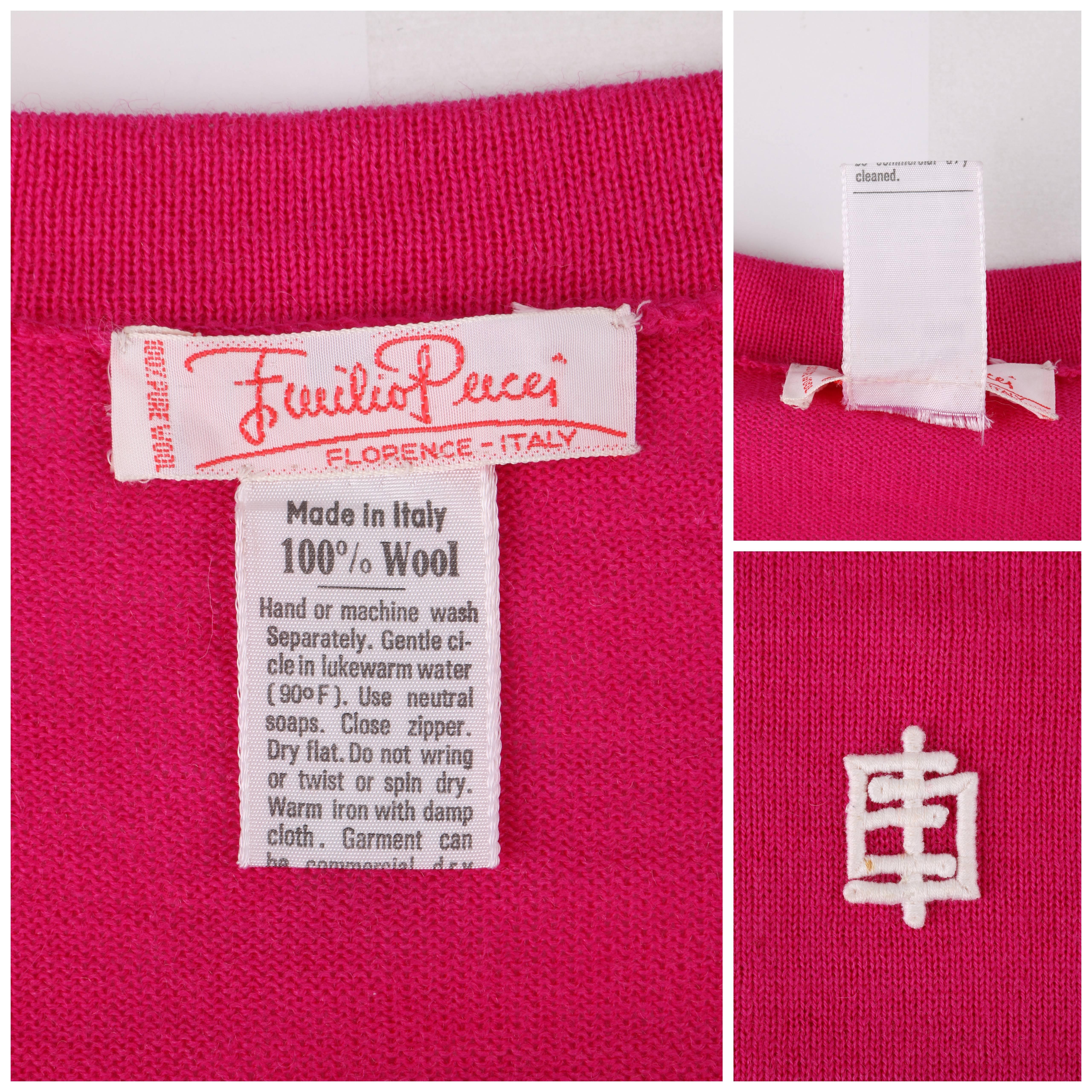 EMILIO PUCCI c.1970's Fuchsia Pink Wool Striped Knit Sweater Crewneck Top 1