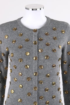 DOLCE & GABBANA Gray Cashmere Gold Button Embellished Crew Neck Cardigan
