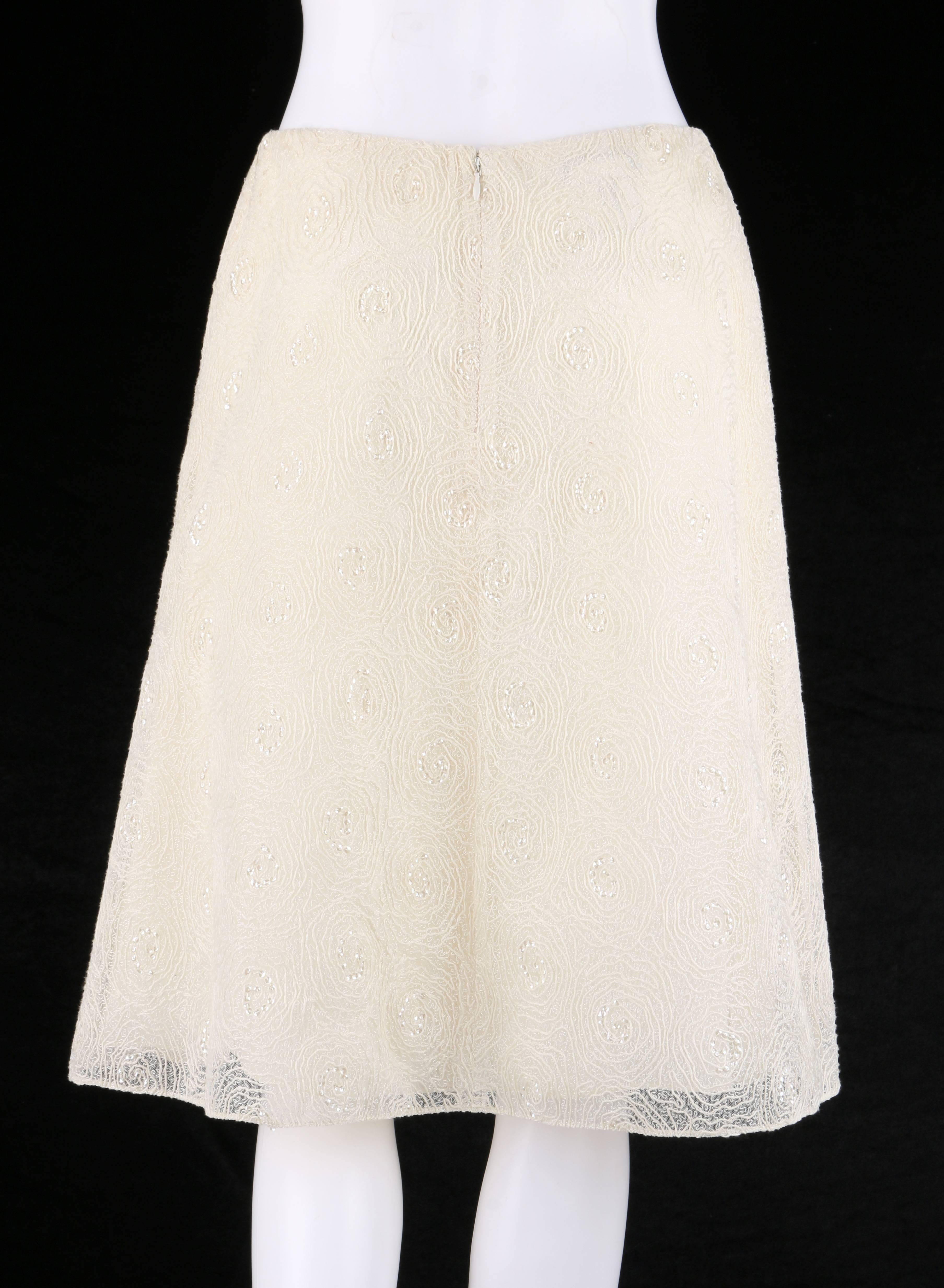 Beige CHANEL S/S 2002 Cream Floral Embroidered Sequin Embellished Skirt 