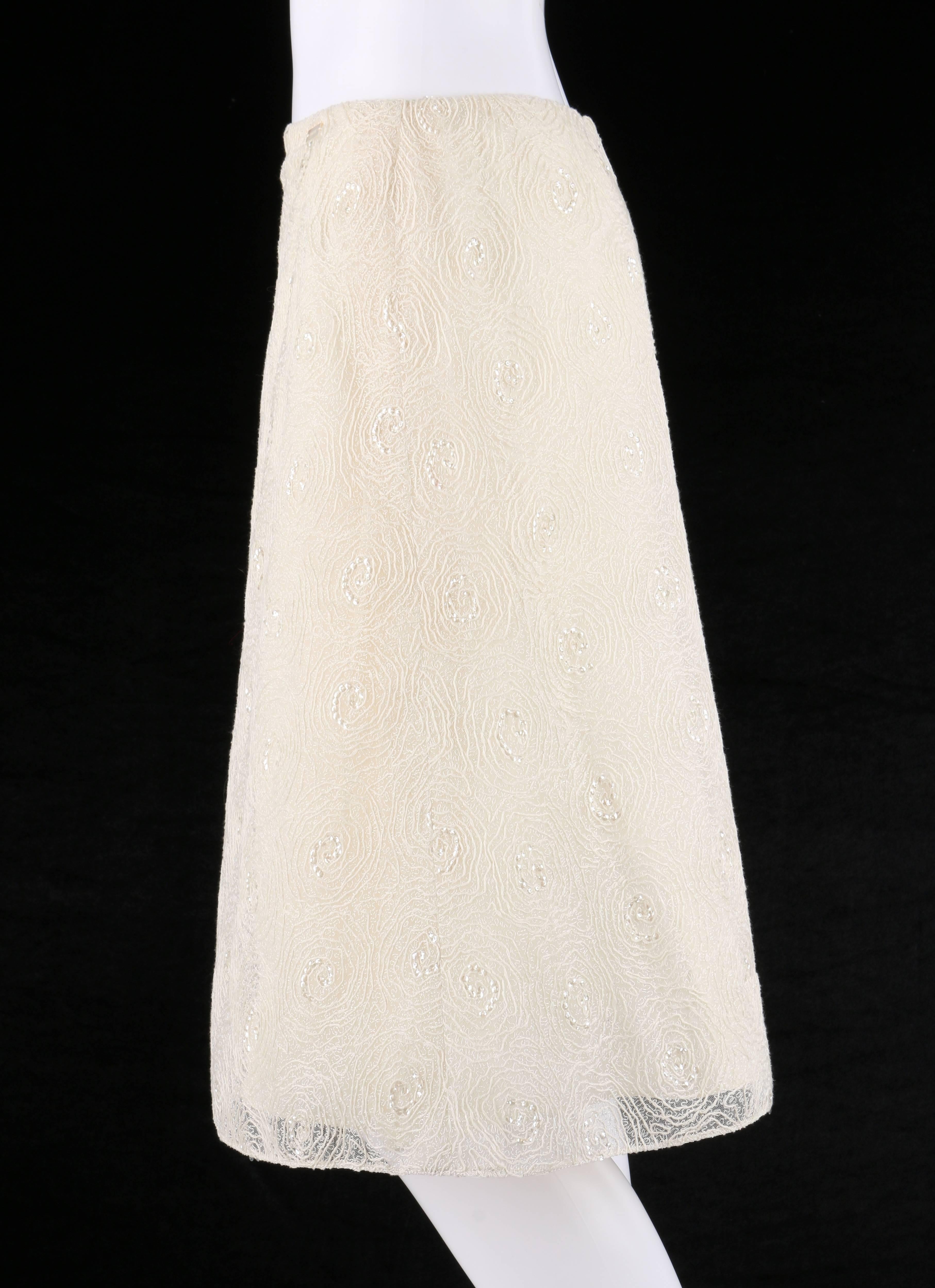 CHANEL S/S 2002 Cream Floral Embroidered Sequin Embellished Skirt  In Good Condition In Thiensville, WI
