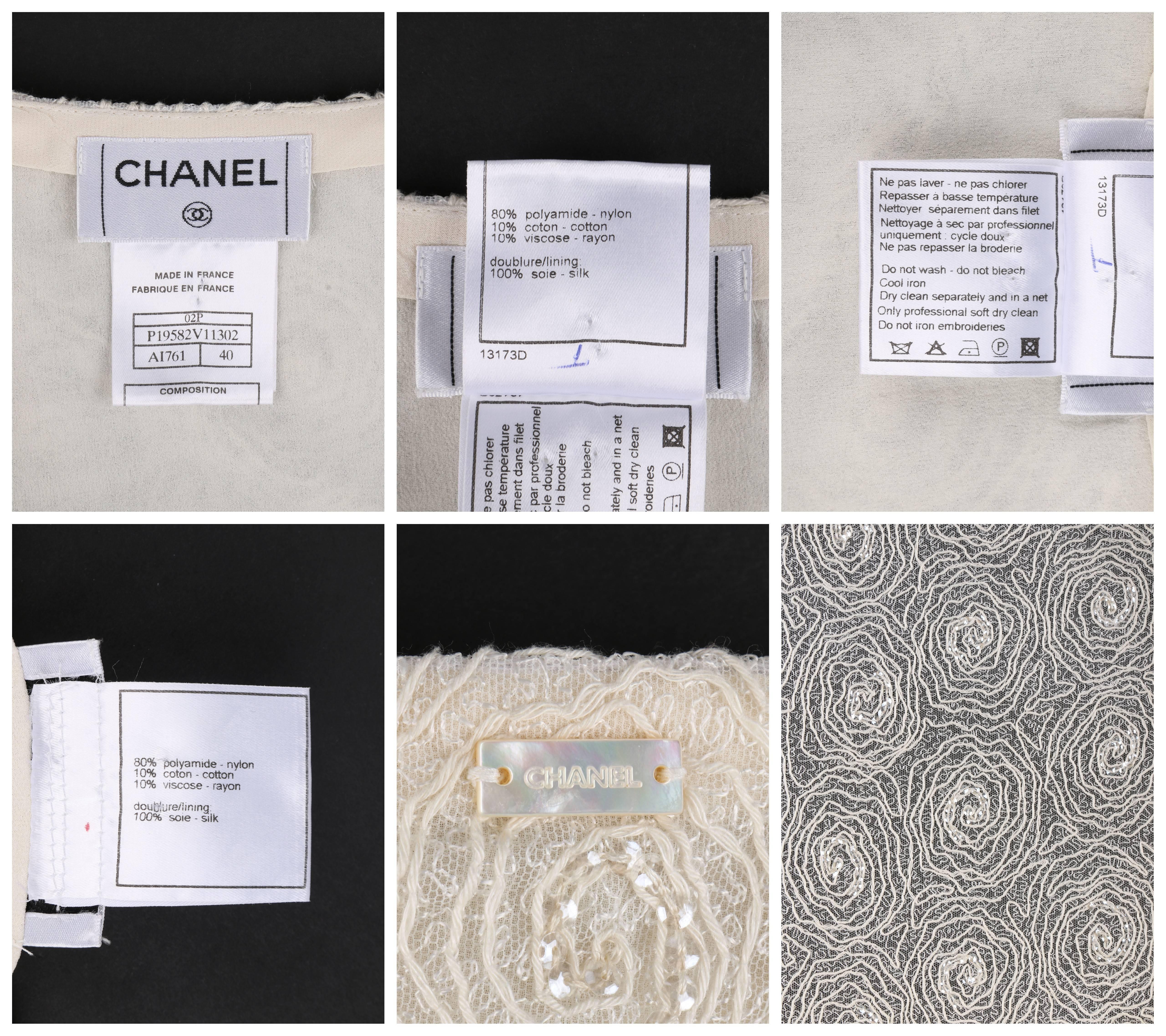 Women's CHANEL S/S 2002 Cream Floral Embroidered Sequin Embellished Skirt