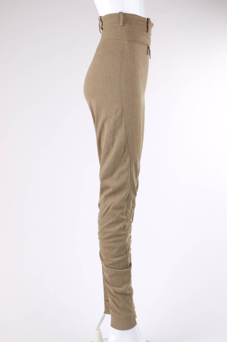 HERMES c.1990's Khaki Brown High Waisted Ruched Equestrian Pants Riding