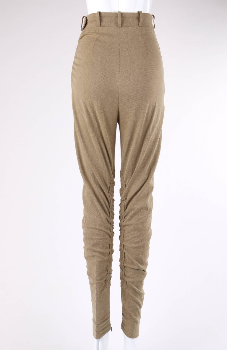 HERMES c.1990's Khaki Brown High Waisted Ruched Equestrian Pants Riding