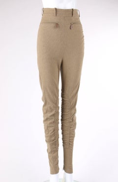 HERMES c.1990's Khaki Brown High Waisted Ruched Equestrian Pants Riding Jodhpurs