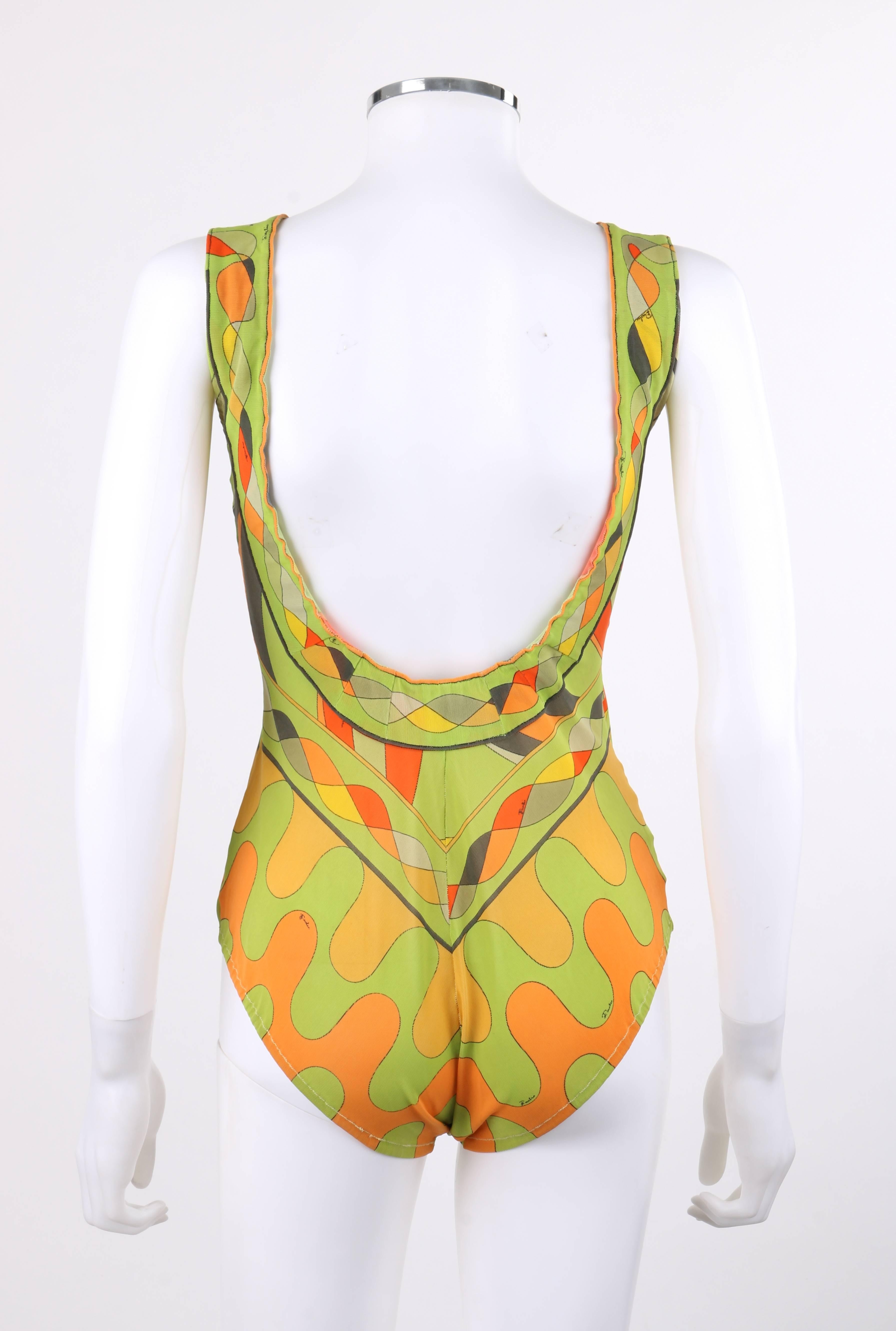 EMILIO PUCCI ca. 1960er Op Art Signature Print Einteiliger Bodysuit für den Badeanzug Damen im Angebot