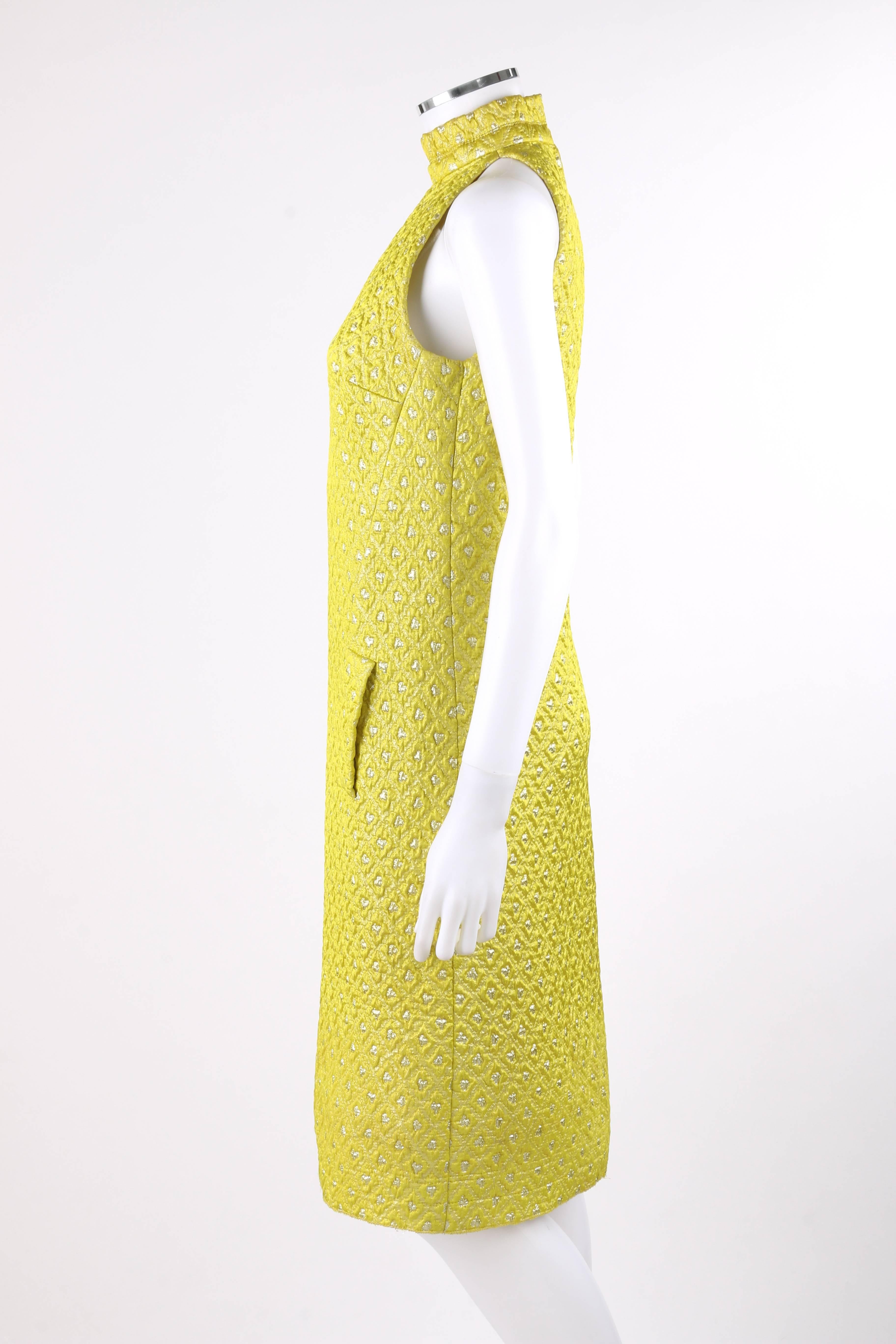 JEAN PATOU c.1960's Yellow Diamond Brocade Halter Shift Cocktail Dress For Sale 1