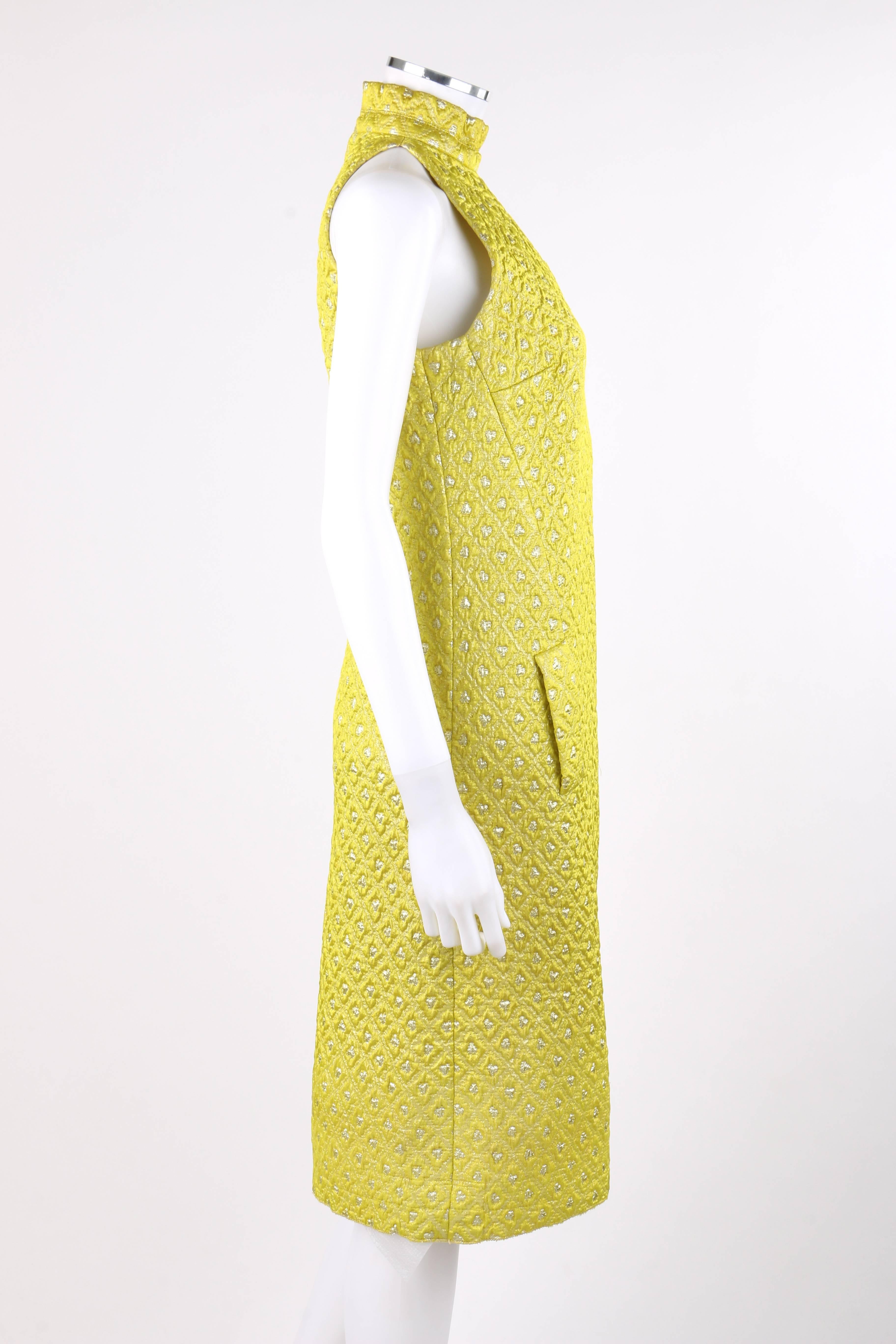 JEAN PATOU c.1960's Yellow Diamond Brocade Halter Shift Cocktail Dress In Excellent Condition For Sale In Thiensville, WI