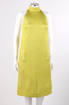 JEAN PATOU c.1960's Yellow Diamond Brocade Halter Shift Cocktail Dress