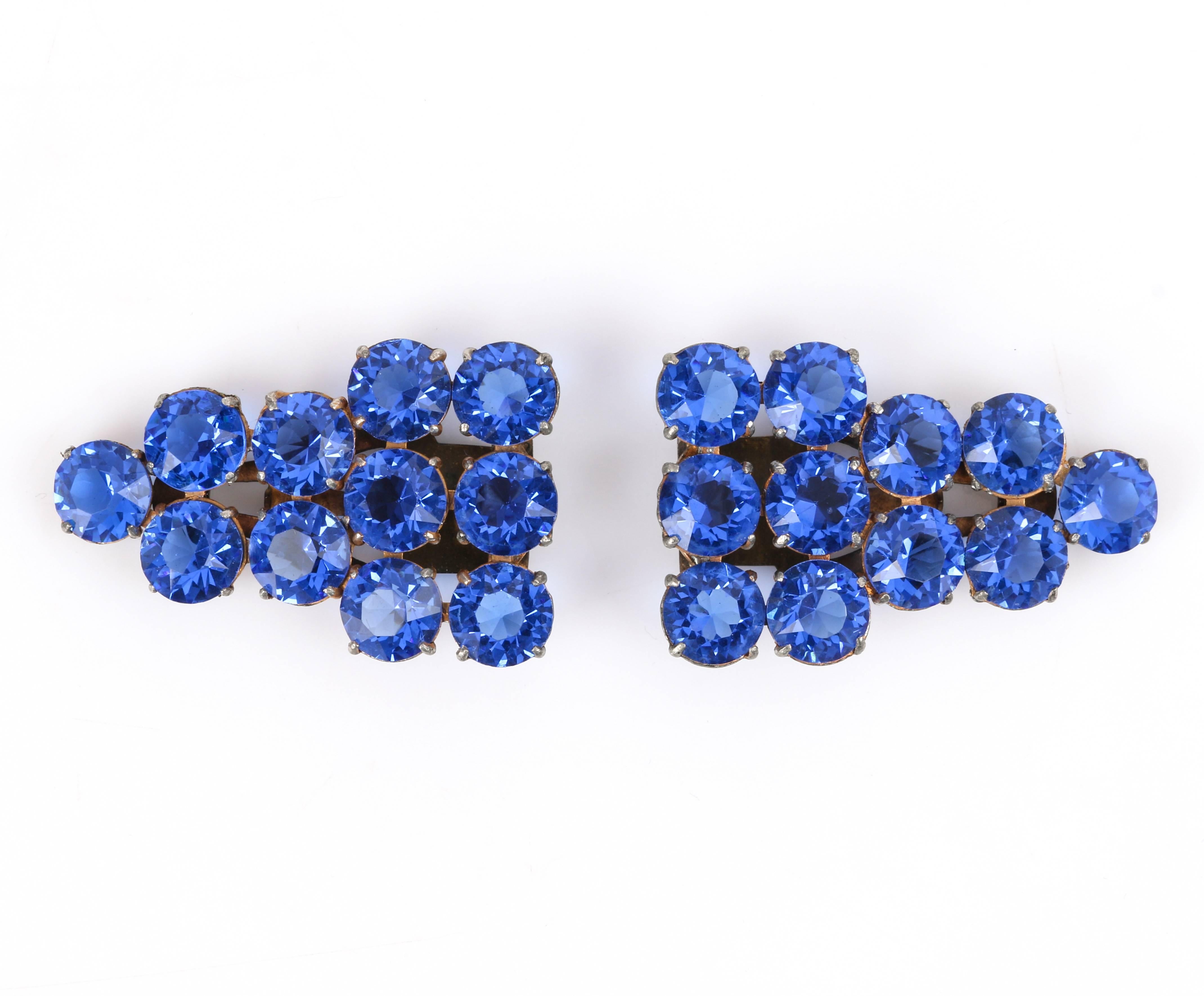 c.1930's 2 Piece Sapphire Blue Crystal Rhinestone Dress / Fur Clips Set In Excellent Condition In Thiensville, WI