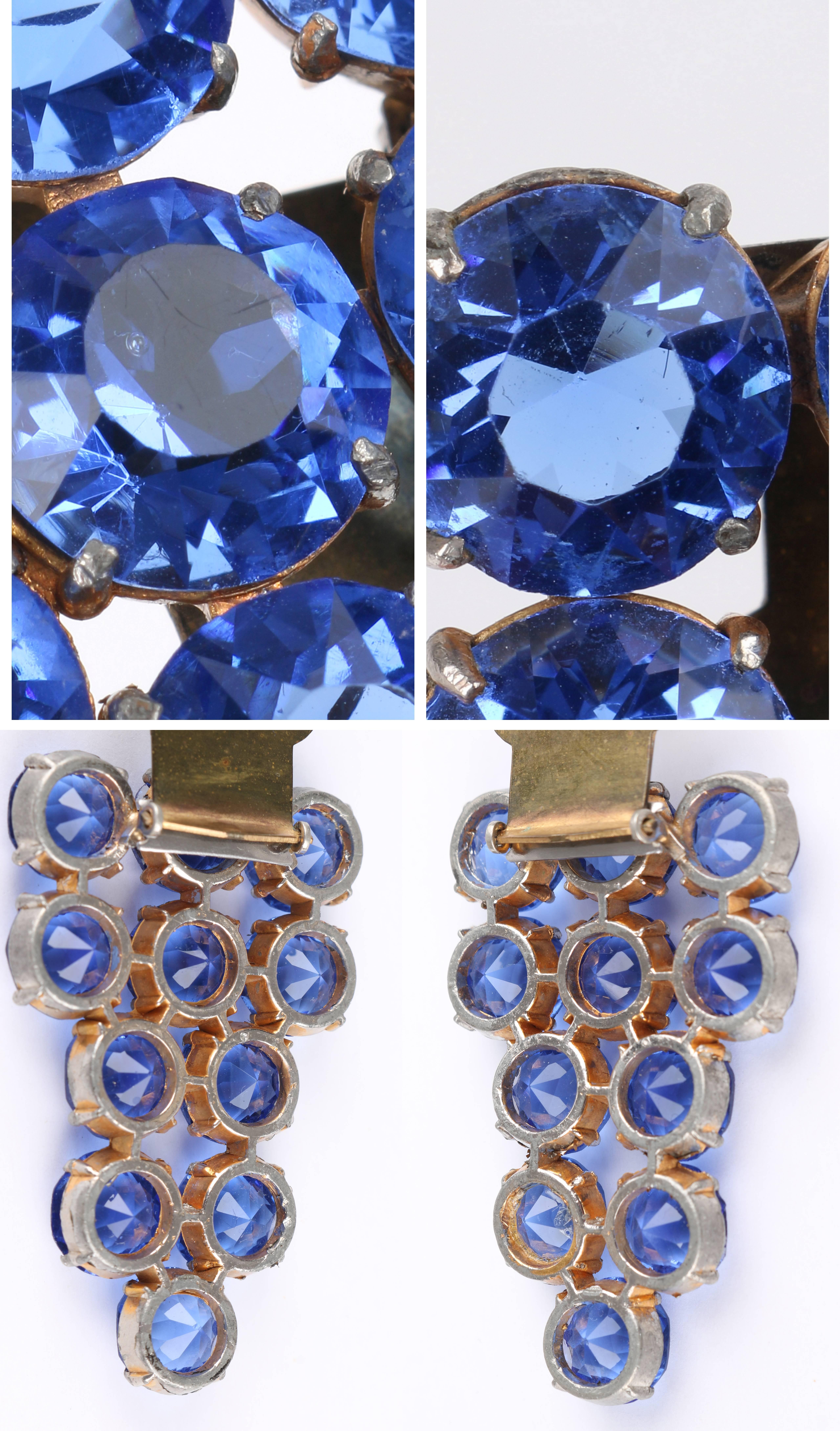 c.1930's 2 Piece Sapphire Blue Crystal Rhinestone Dress / Fur Clips Set 6