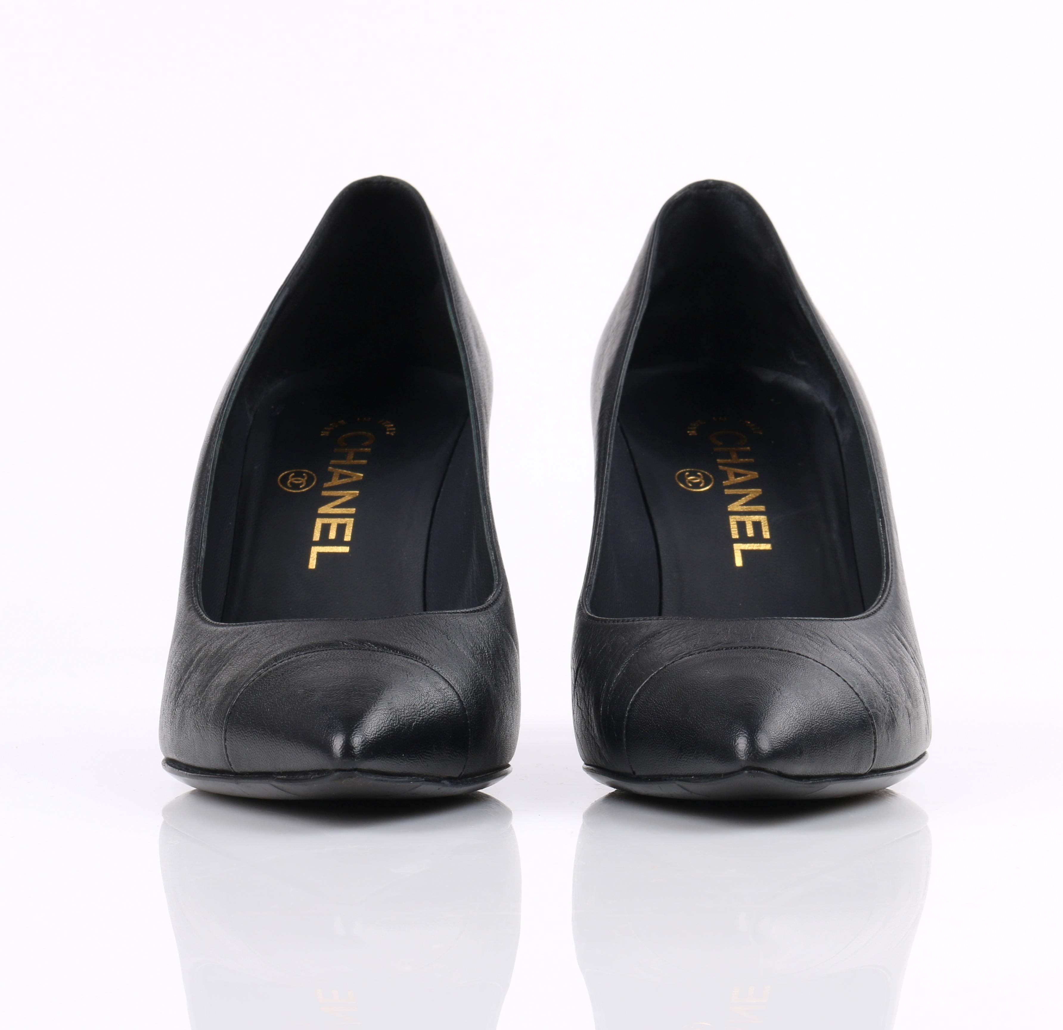 CHANEL Cruise 2015 Black Leather Pearl Embellished Pointed Toe Pumps Heels 1